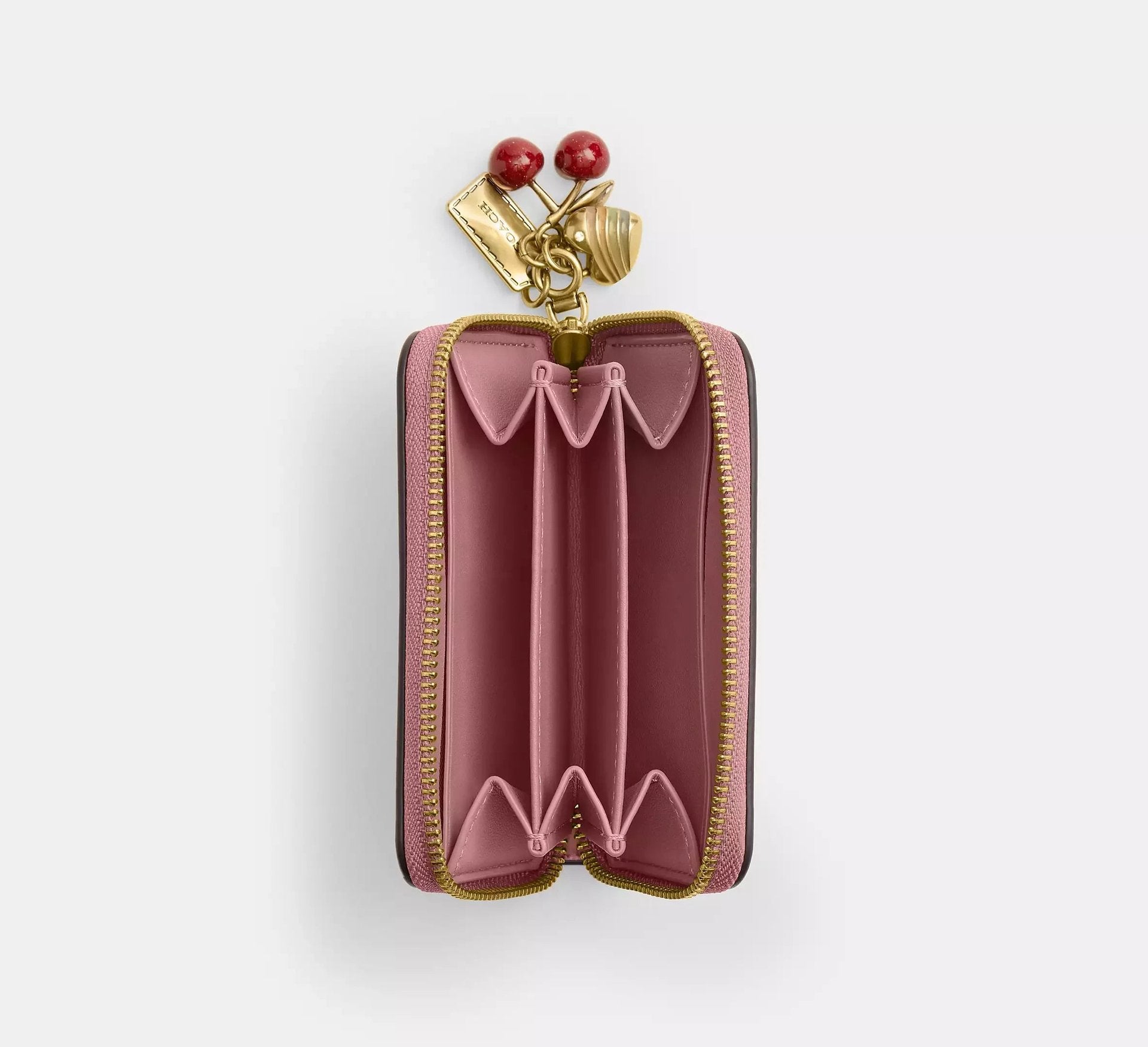 Coach Essential Small Zip Around Card Case With Charms – Brass/Peony - Sneaker Türkiye
