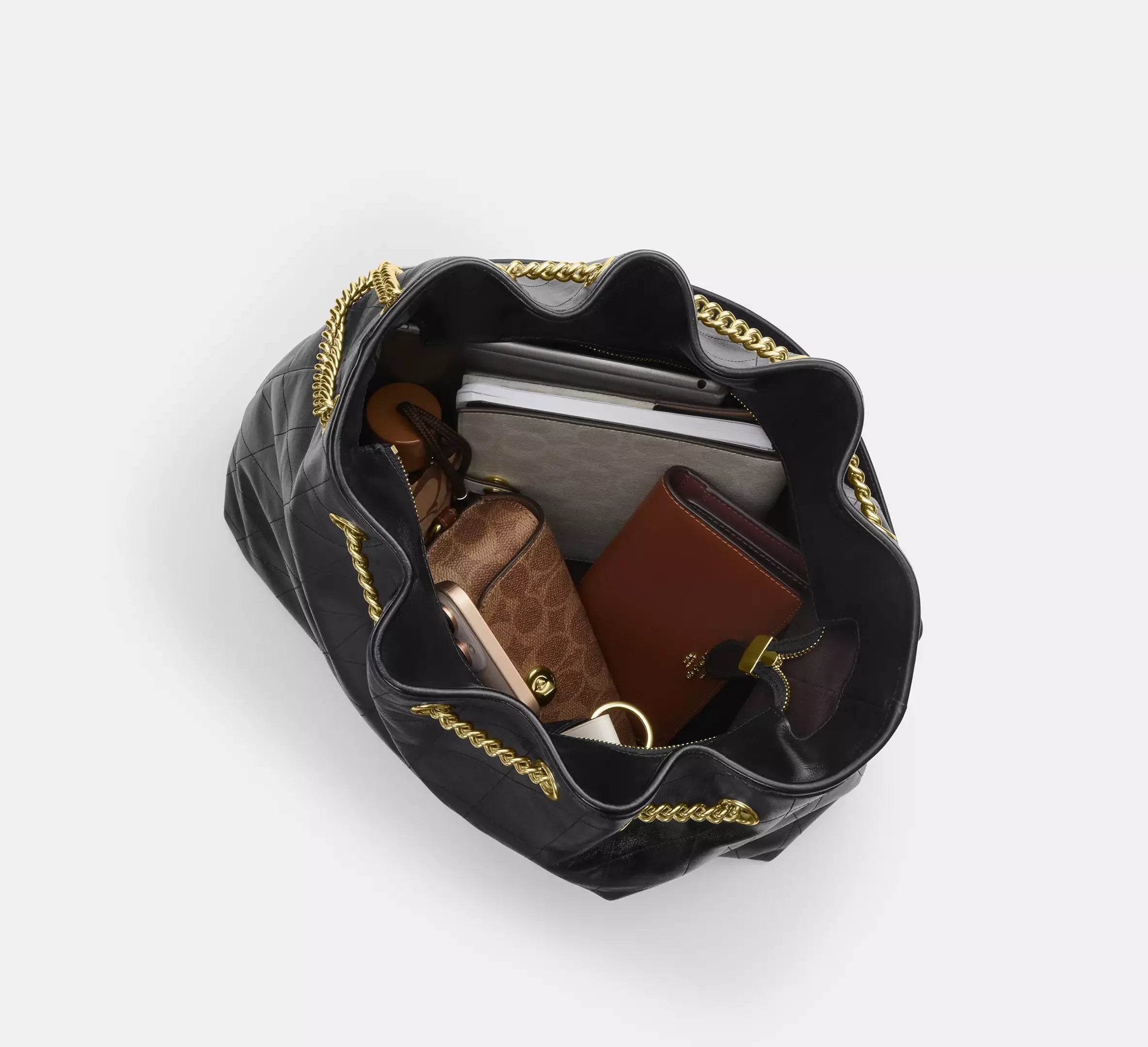 Coach Evelyn Large Shoulder Bag With Quilting – Gold/Black - Sneaker Türkiye