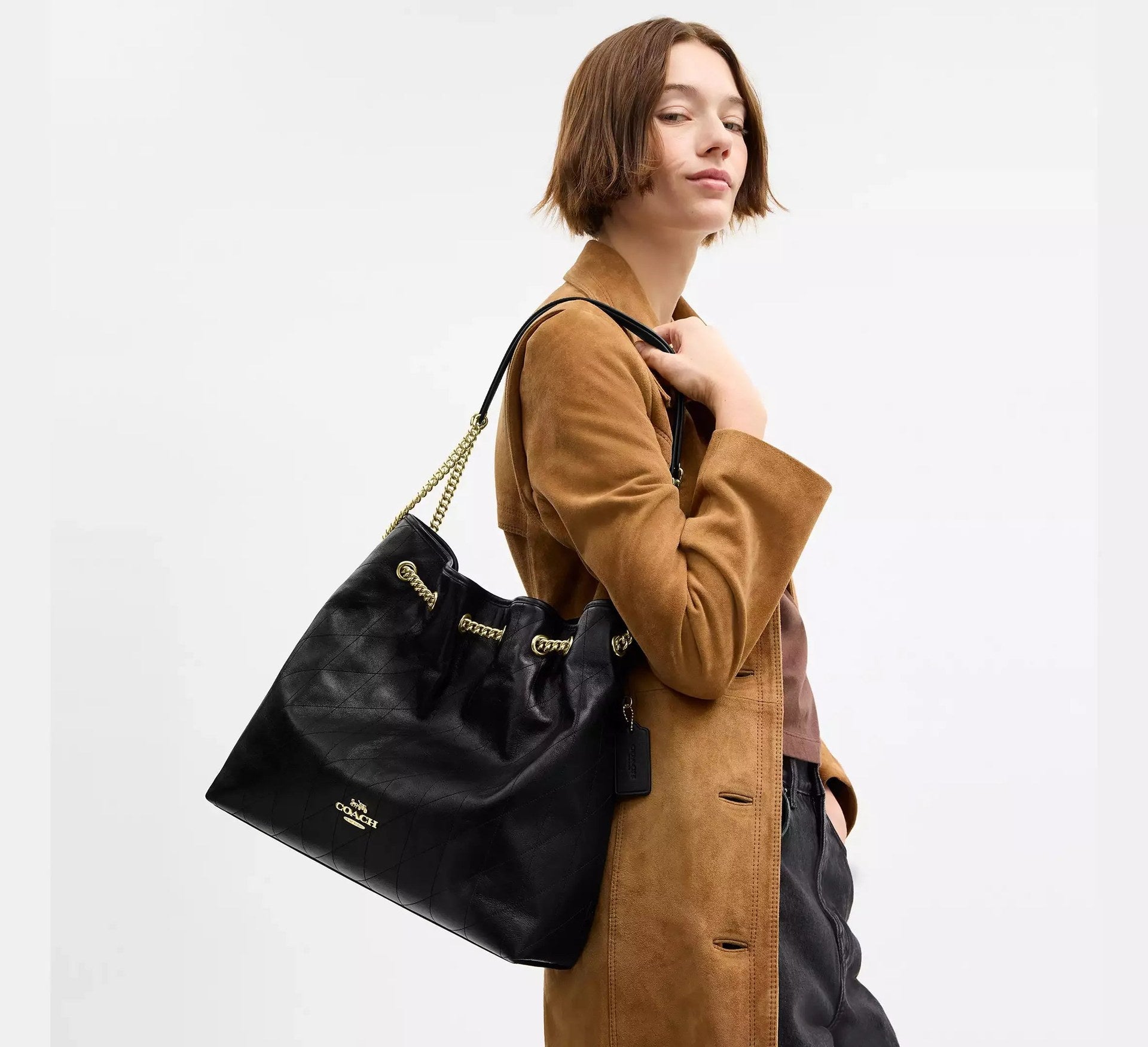 Coach Evelyn Large Shoulder Bag With Quilting – Gold/Black - Sneaker Türkiye