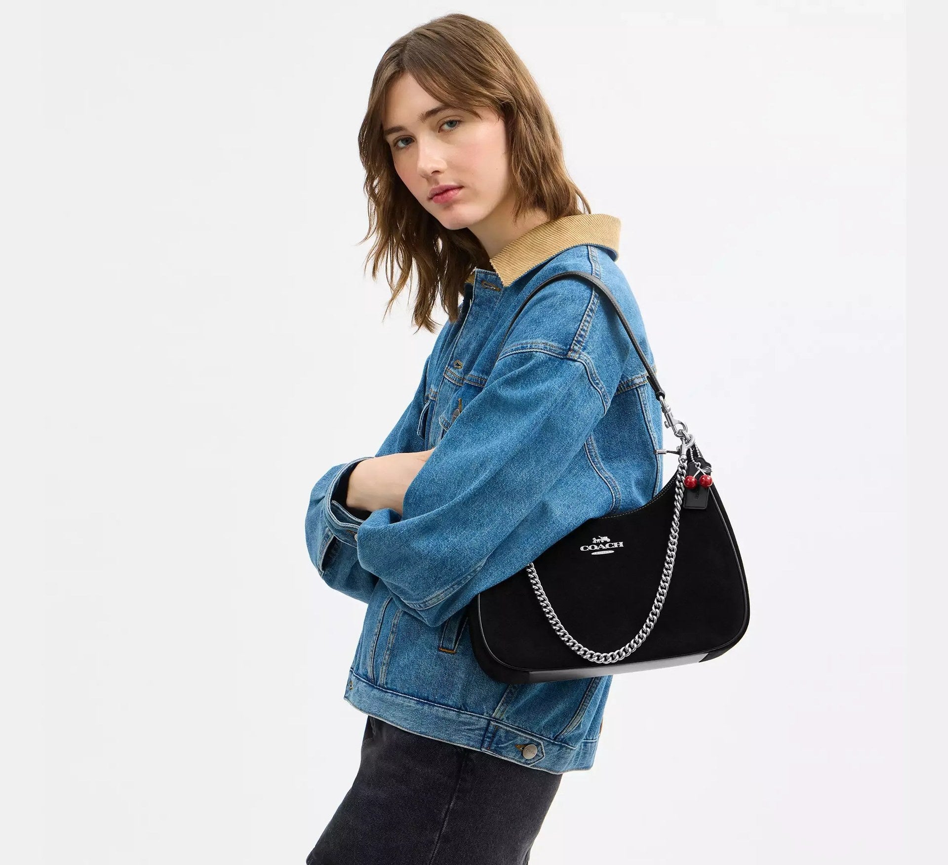 Coach Teri Hobo Bag With Cherry Charm – Silver/Black - Sneaker Türkiye