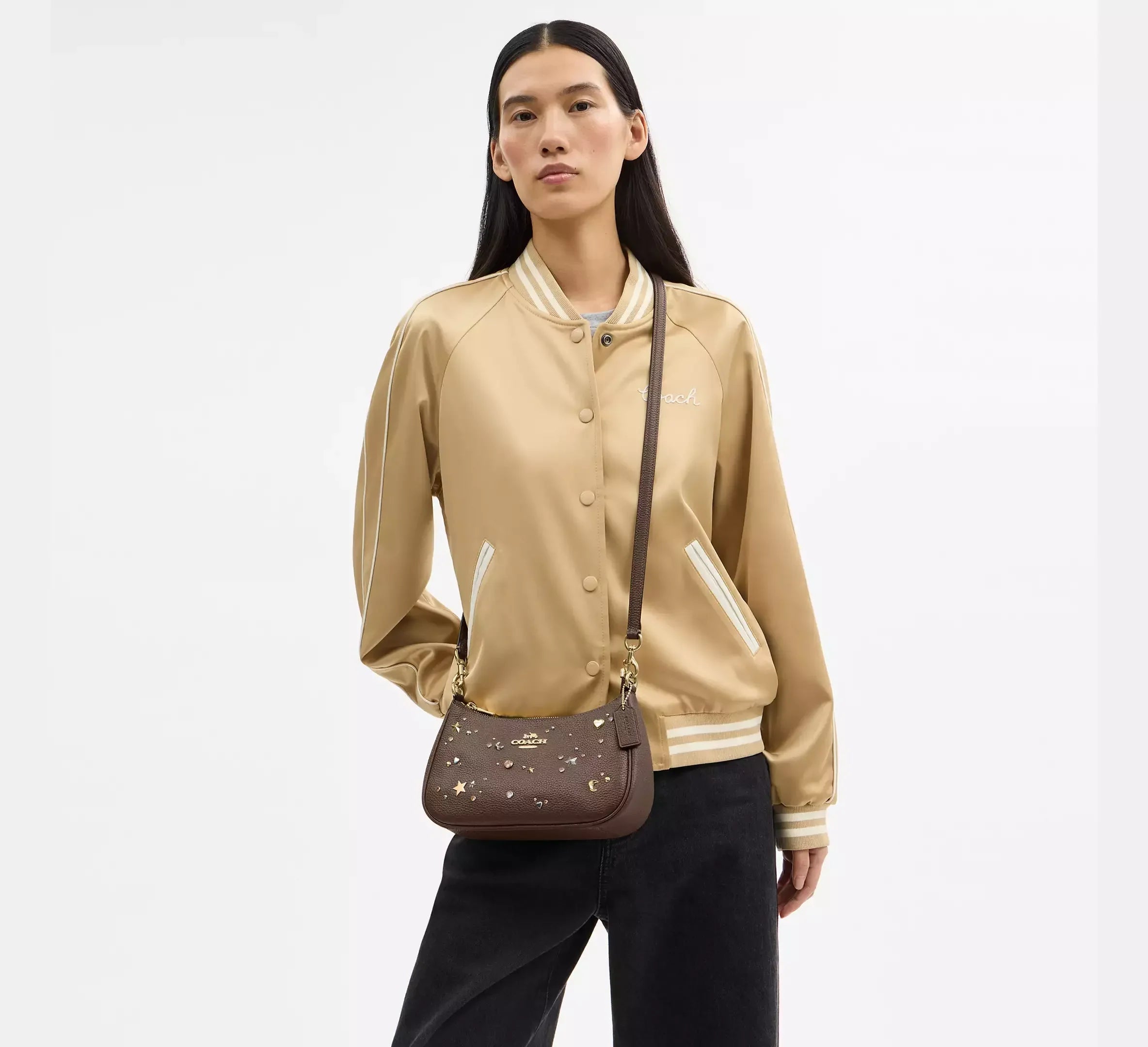 Coach Teri Shoulder Bag With Rivets – Gold/Dark Stone - Sneaker Türkiye