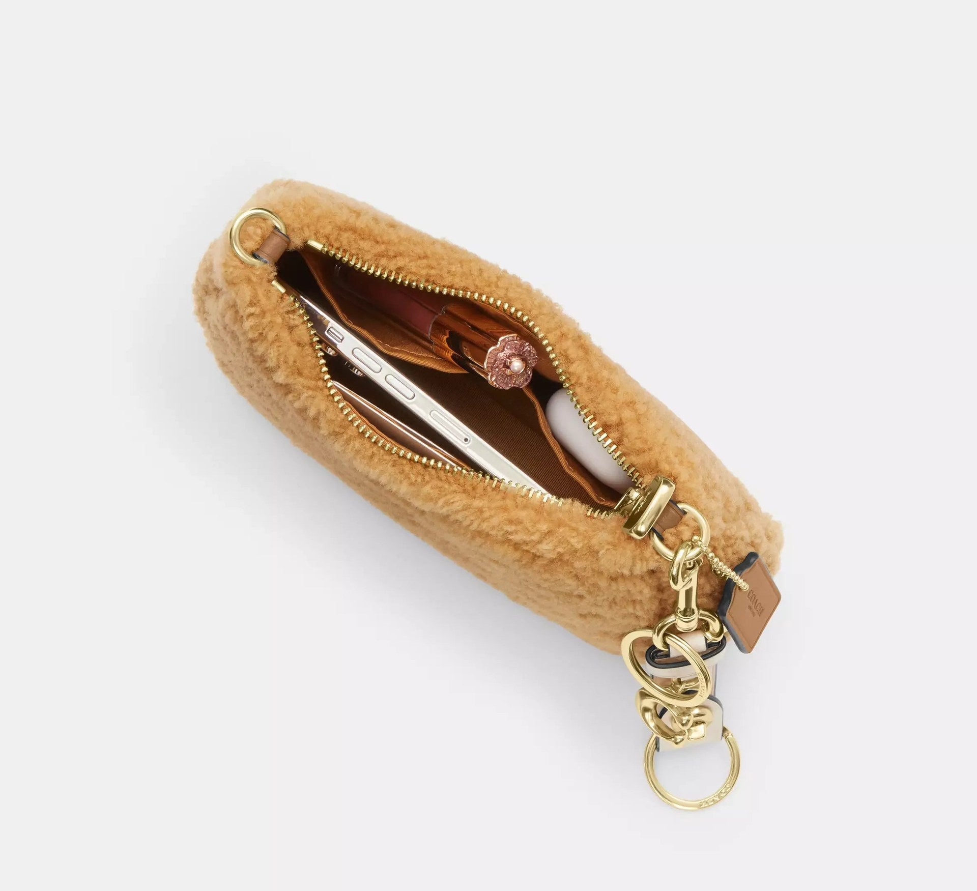 Coach Teri Mini Crossbody Bag In Shearling – Im/Dark Natural/Honey Brown - Sneaker Türkiye