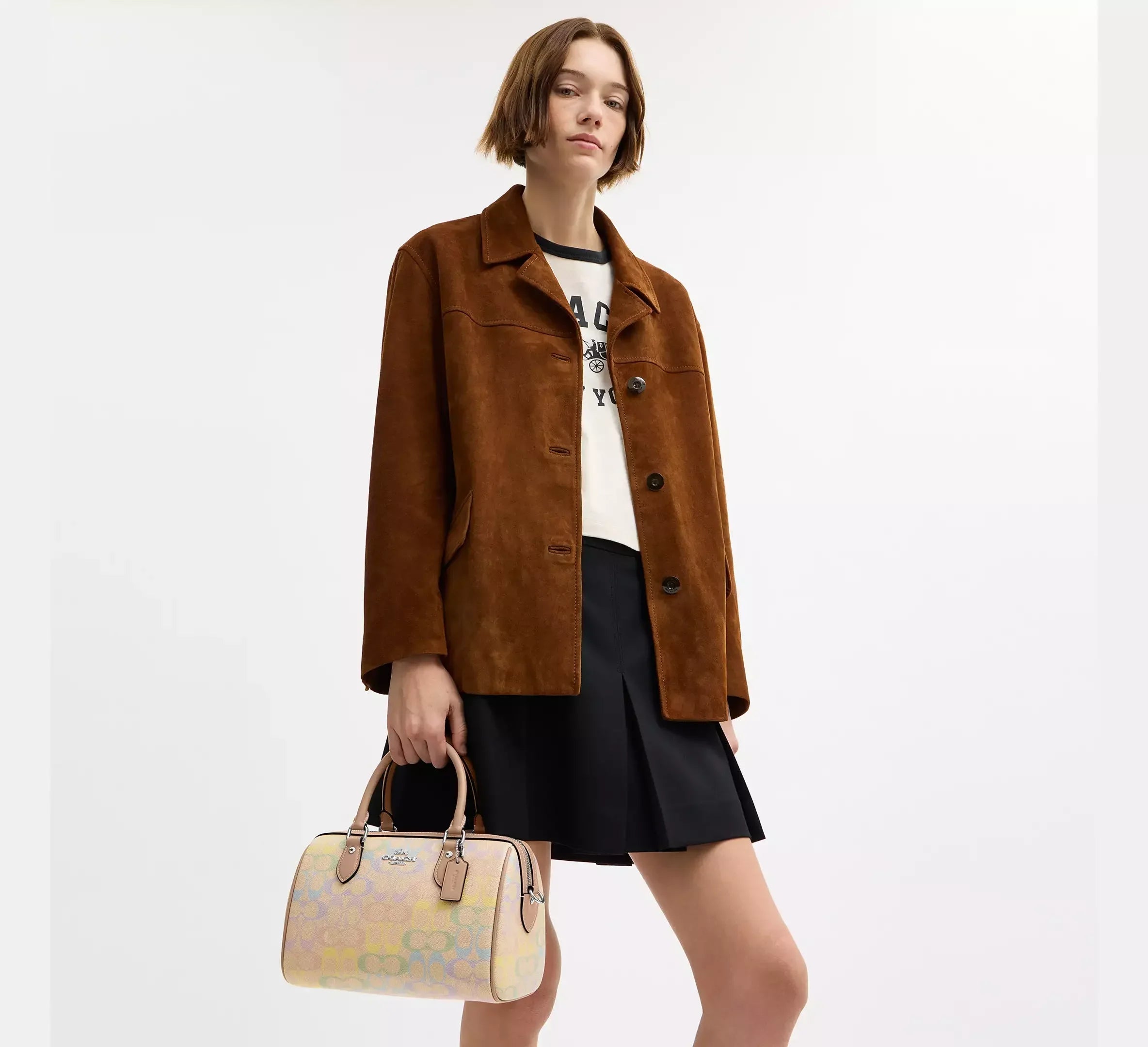Coach Rowan Satchel Bag In Rainbow Signature – Silver/Sand Multi - Sneaker Türkiye