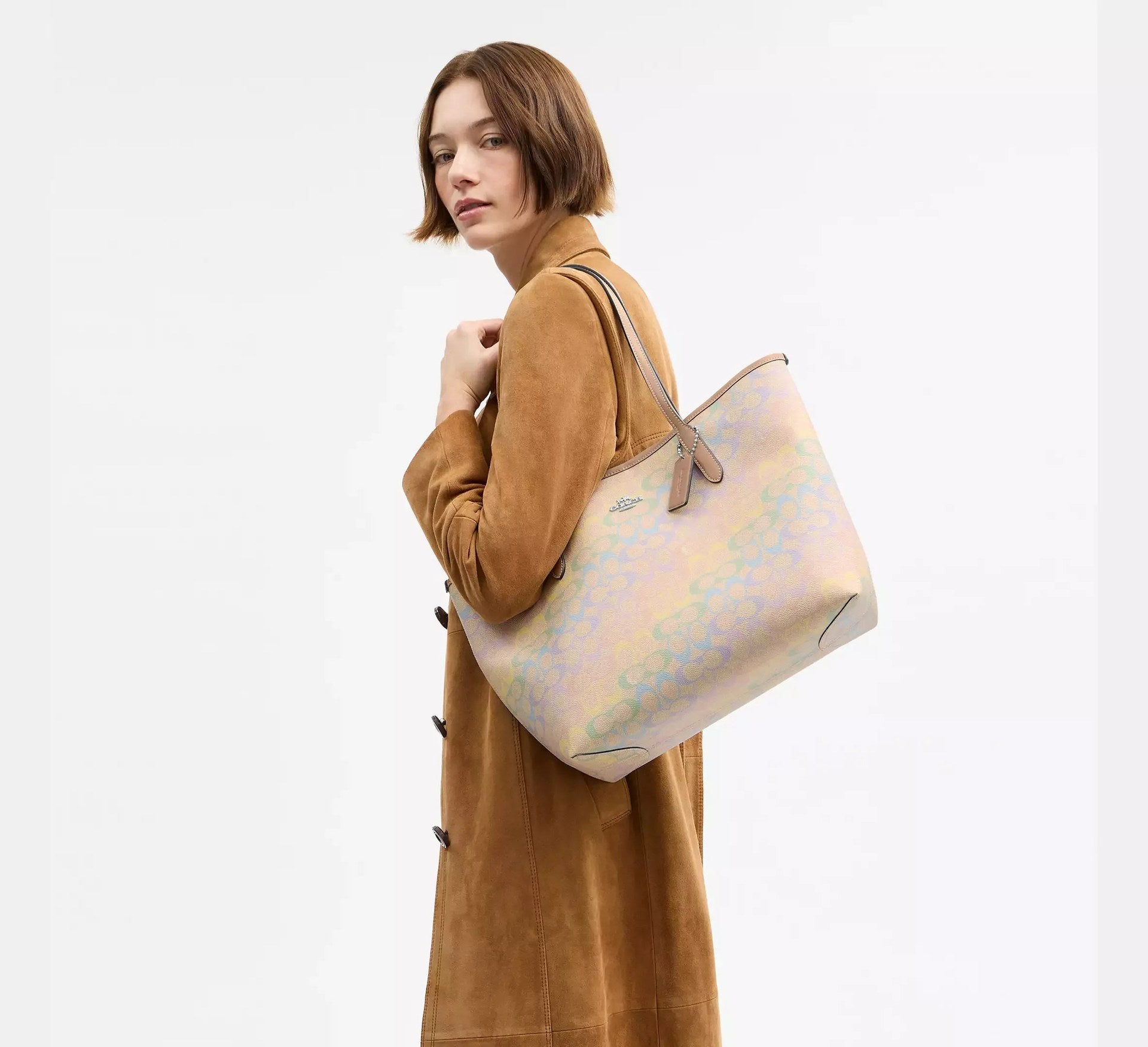 Coach City Tote Bag In Rainbow Signature – Silver - Sneaker Türkiye