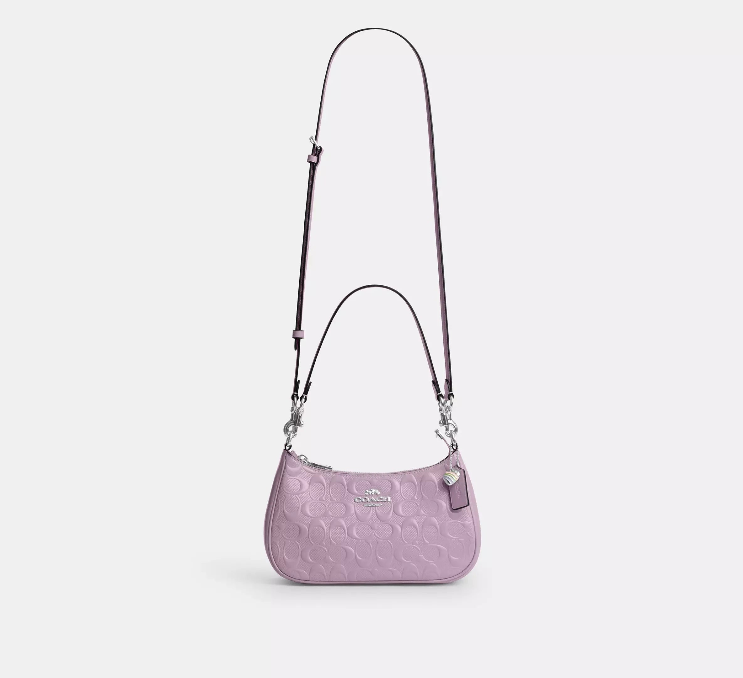 Coach Teri Shoulder Bag In Signature Leather With Heart Charm – Silver/Light Violet - Sneaker Türkiye