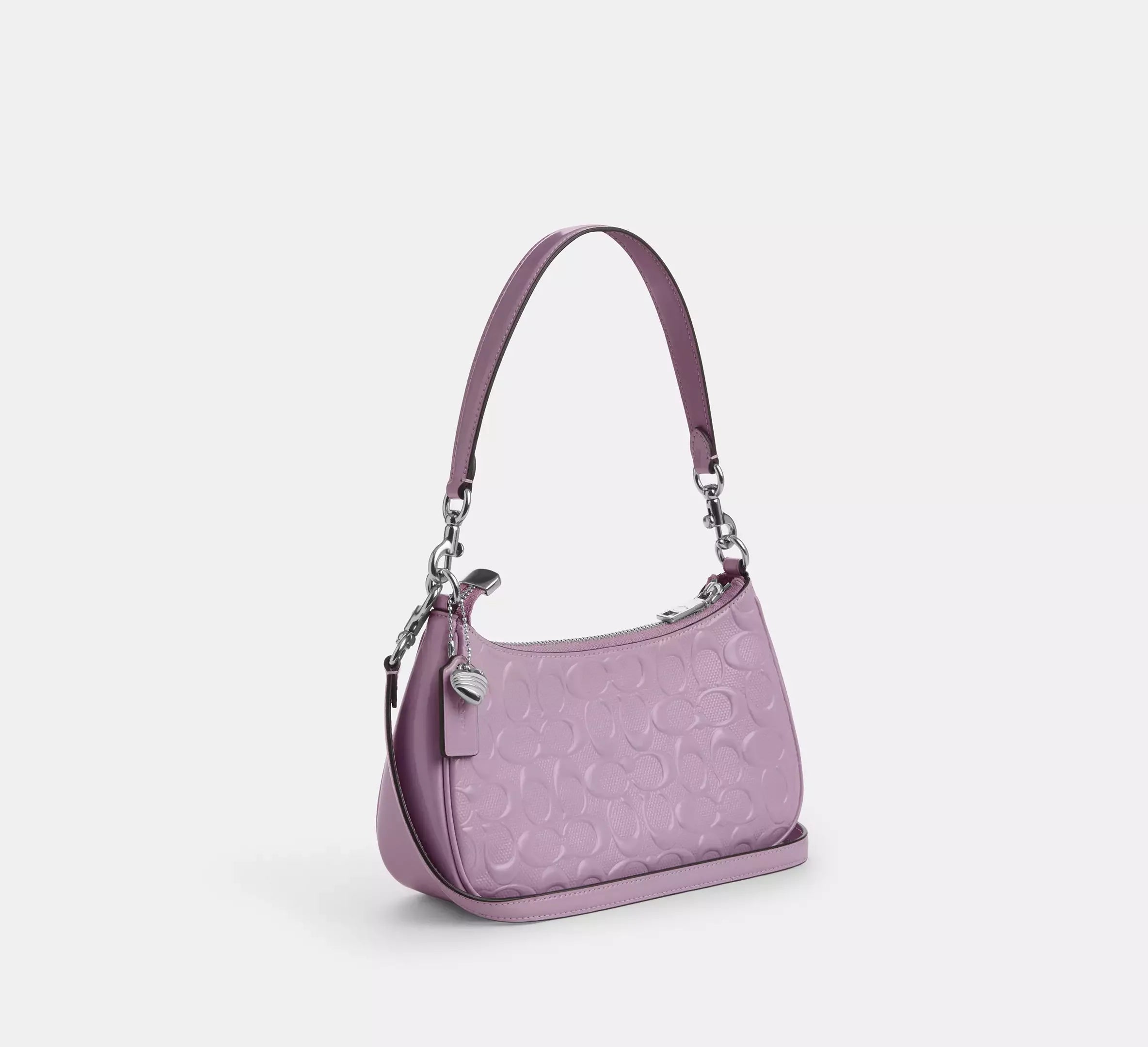 Coach Teri Shoulder Bag In Signature Leather With Heart Charm – Silver/Light Violet - Sneaker Türkiye