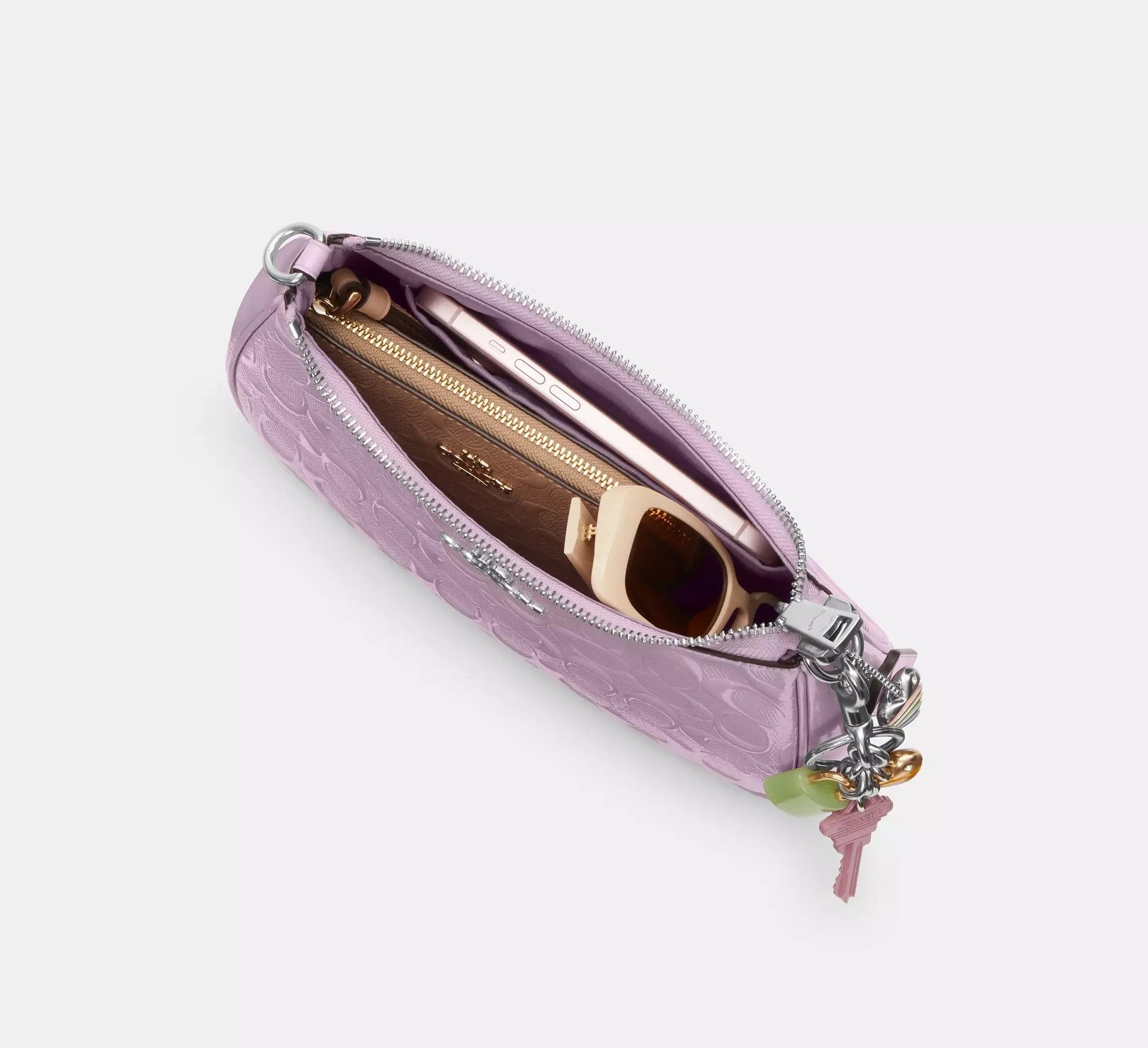 Coach Teri Shoulder Bag In Signature Leather With Heart Charm – Silver/Light Violet - Sneaker Türkiye