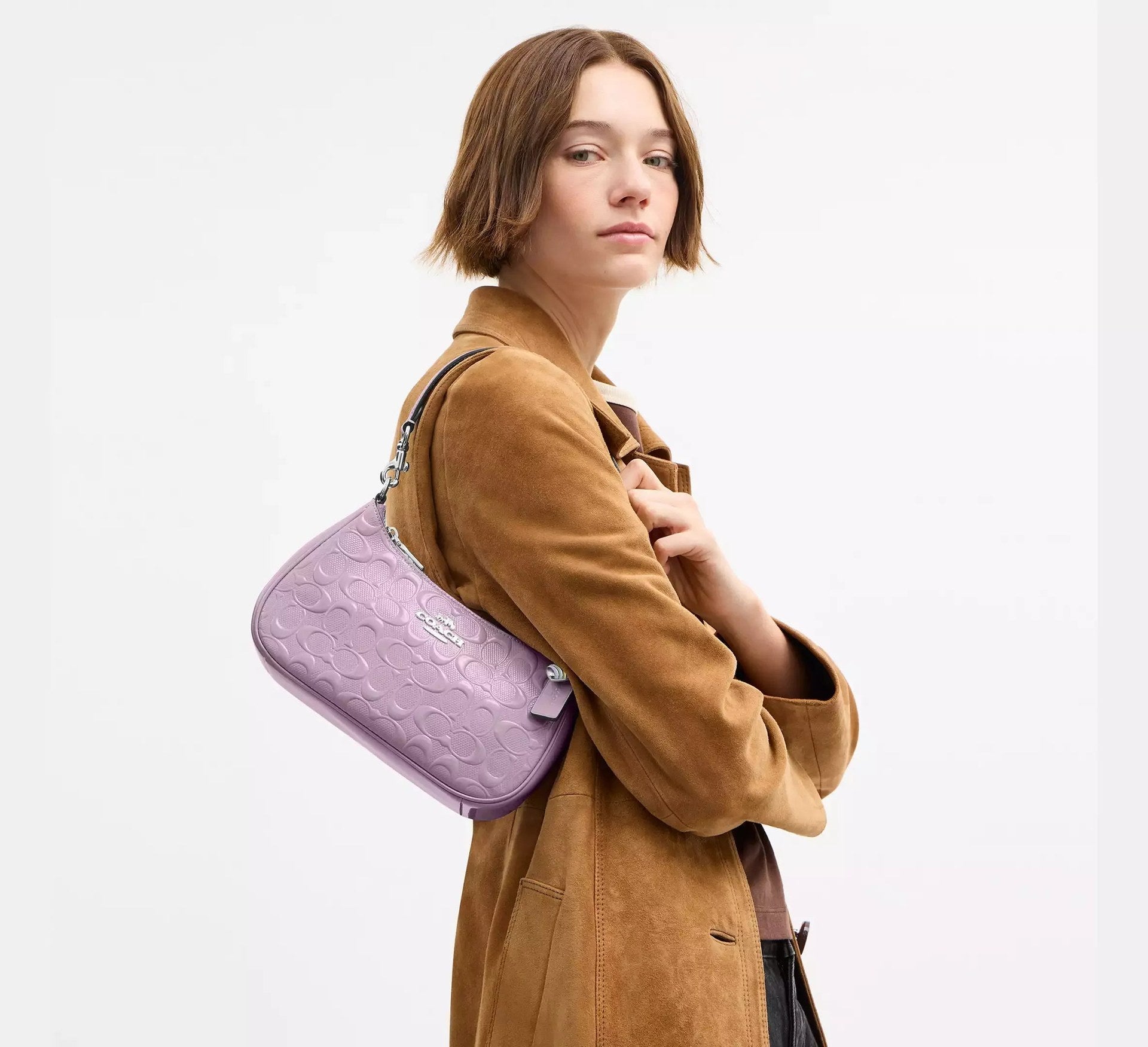 Coach Teri Shoulder Bag In Signature Leather With Heart Charm – Silver/Light Violet - Sneaker Türkiye