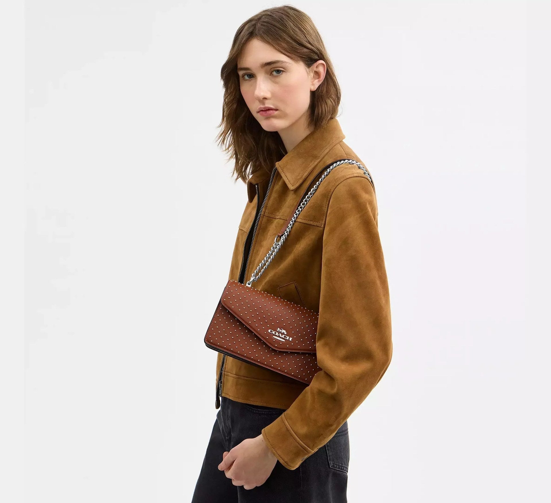 Coach Klare Envelope Crossbody Bag With Rivets – Silver/Pecan - Sneaker Türkiye