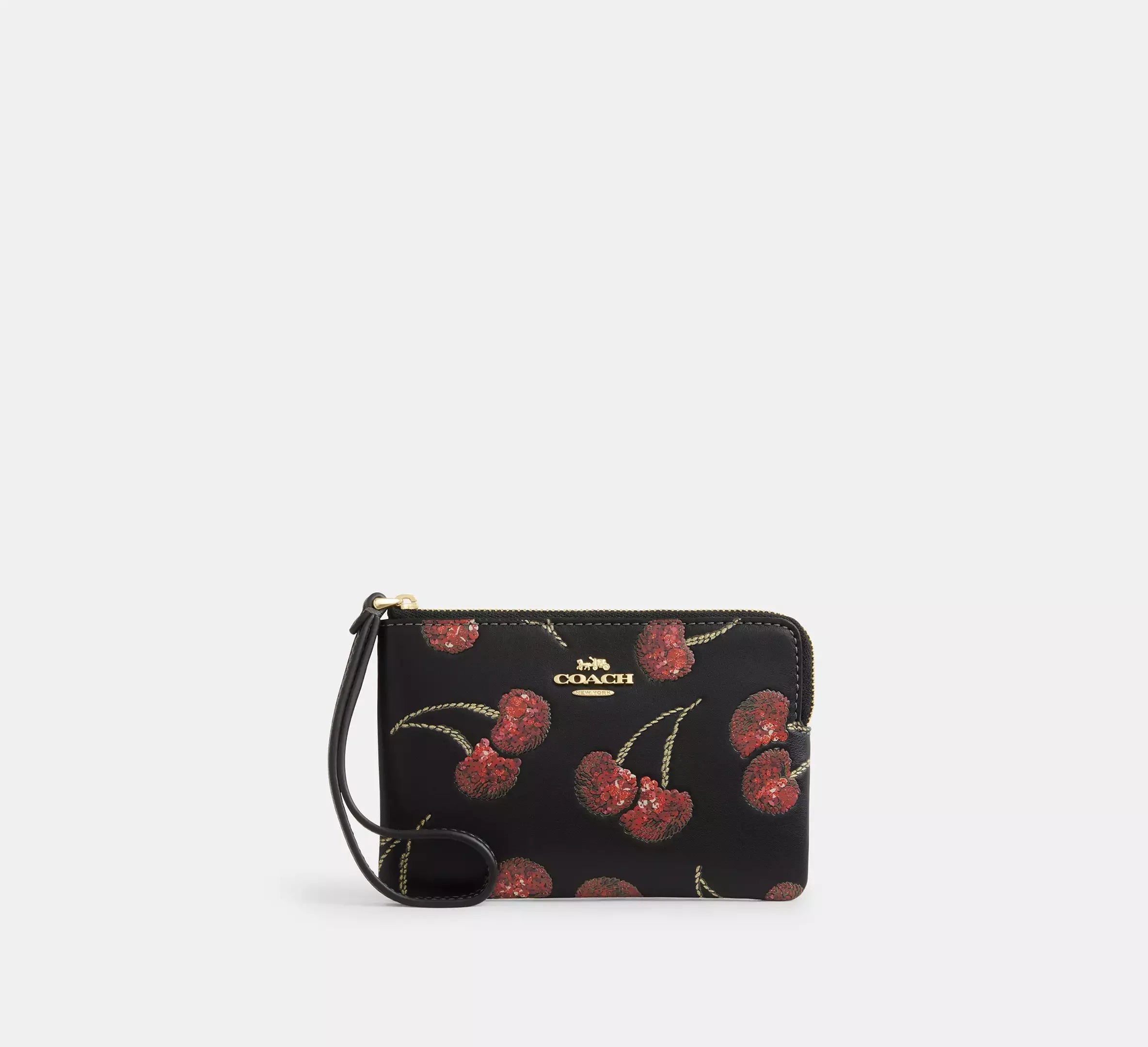 Coach Corner Zip Wristlet With Cherry Print – Gold/Black Multi - Sneaker Türkiye