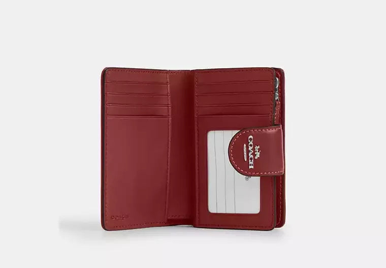 Coach Medium Corner Zip Wallet In Signature Denim – Silver/True Red - Sneaker Türkiye