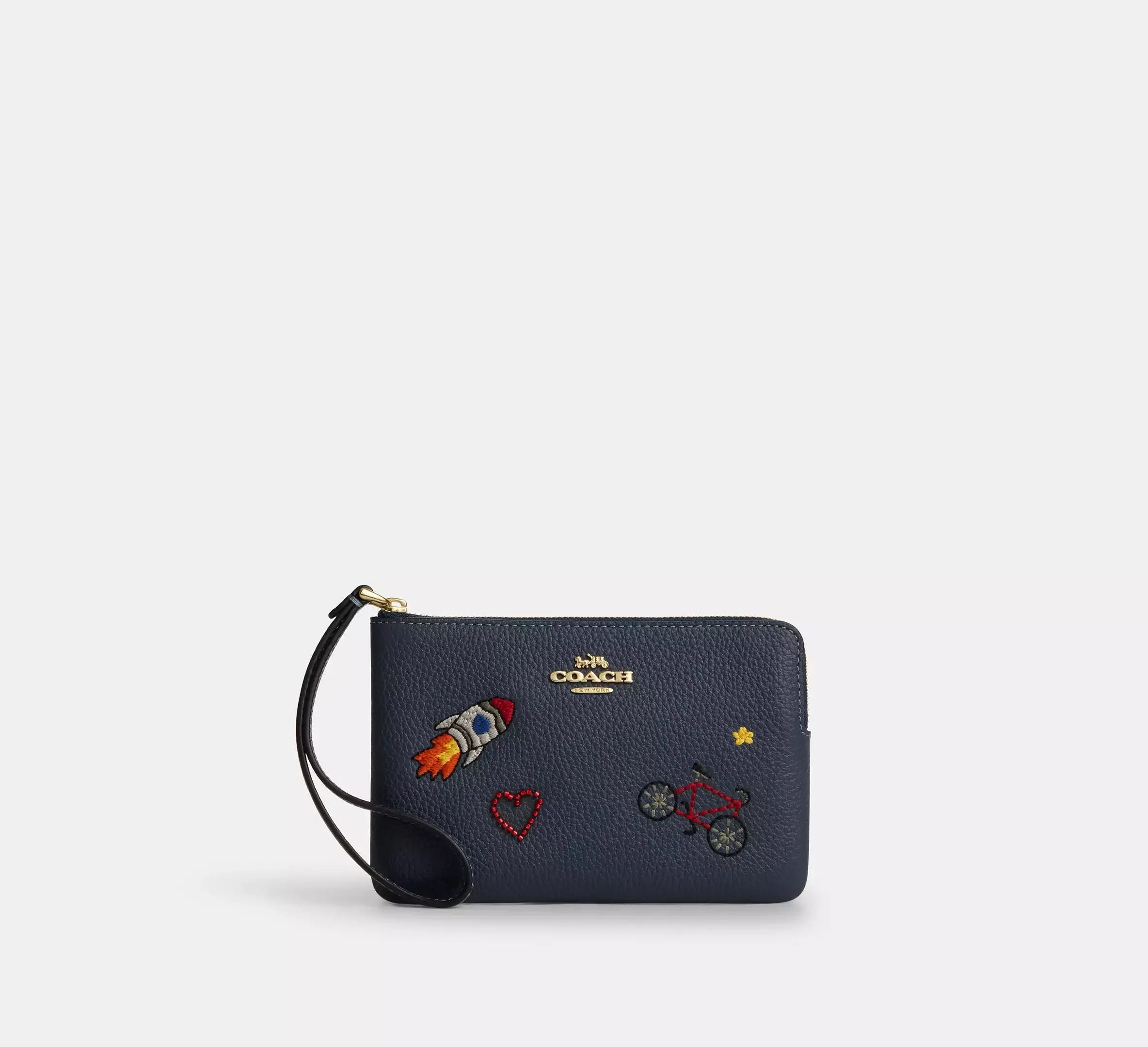 Coach Corner Zip Wristlet – Gold/Dark Denim - Sneaker Türkiye