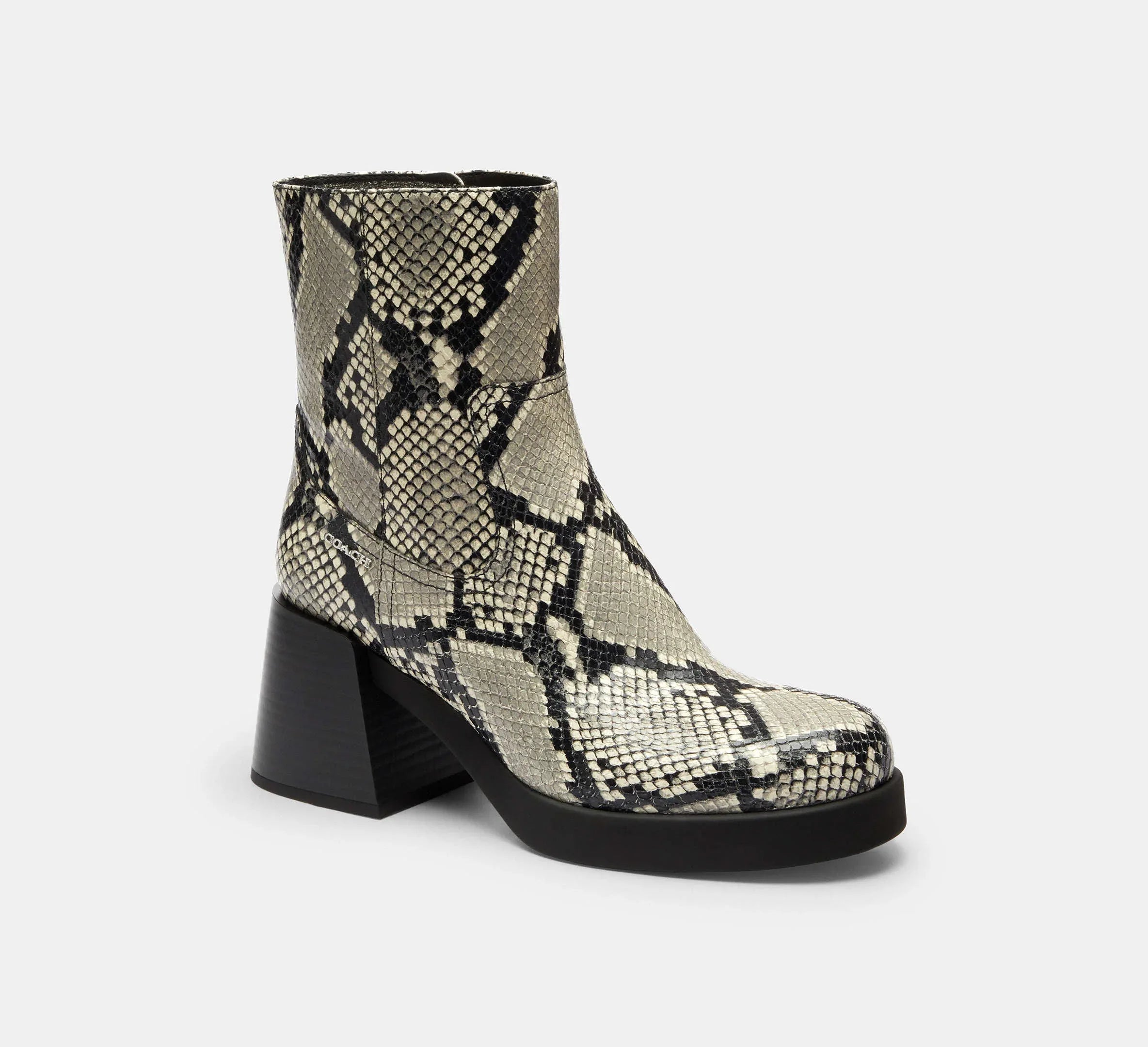Coach Block Heel Boot With Snake Print – Natural - Sneaker Türkiye