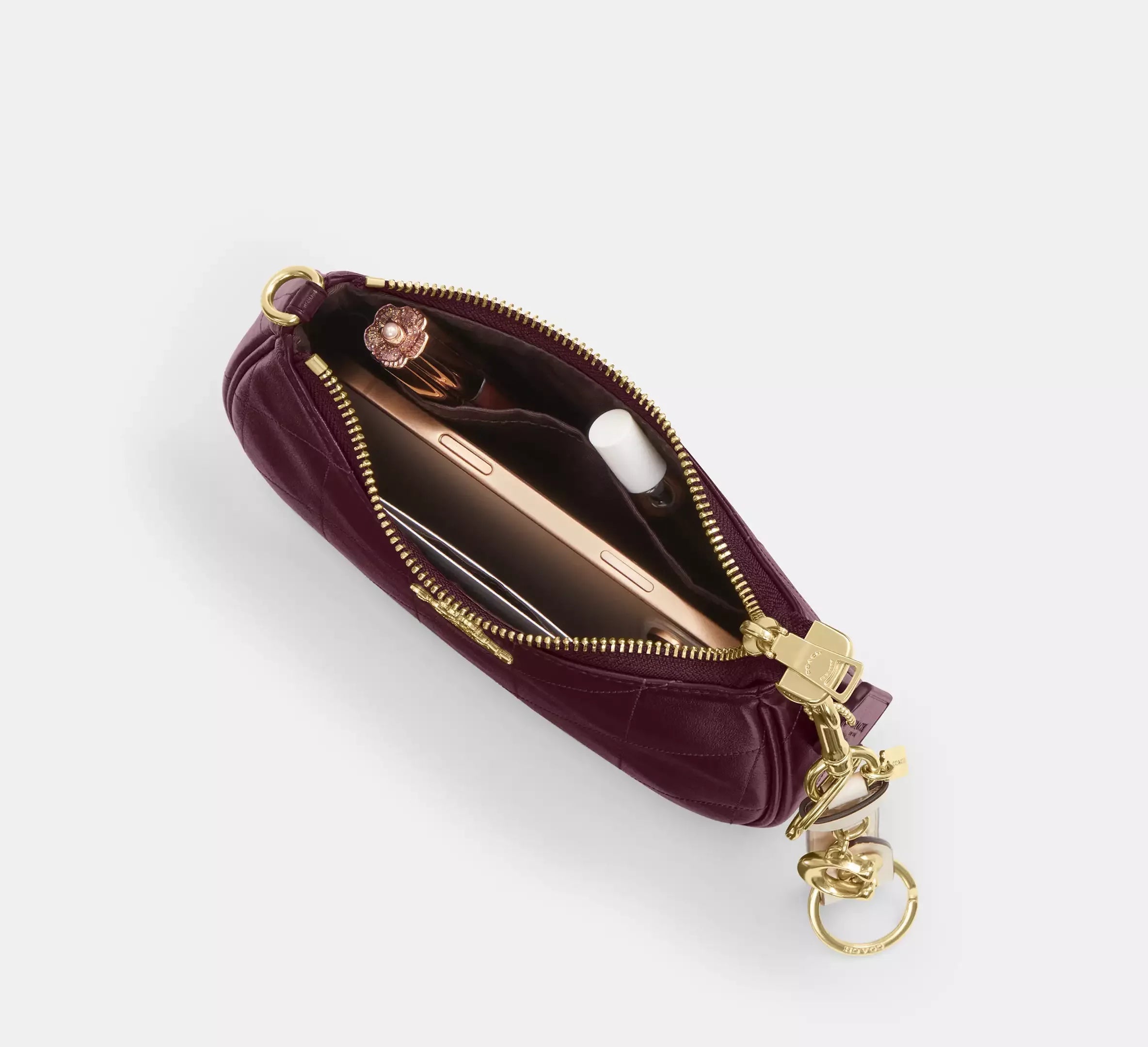 Coach Teri Mini Crossbody Bag With Quilting – Gold/Dark Wine - Sneaker Türkiye
