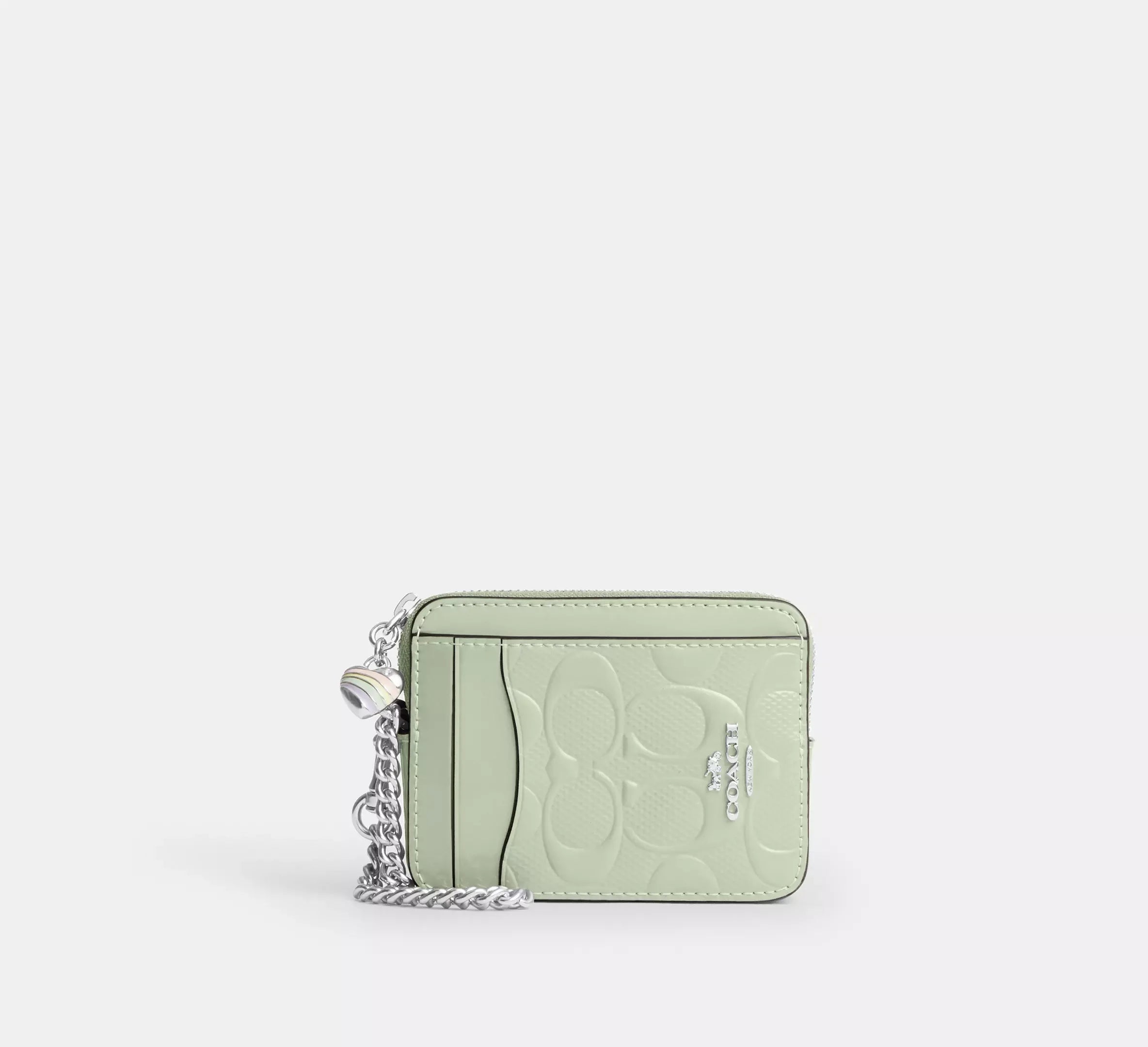 Coach Zip Card Case In Signature Leather With Heart Charm – Silver - Sneaker Türkiye