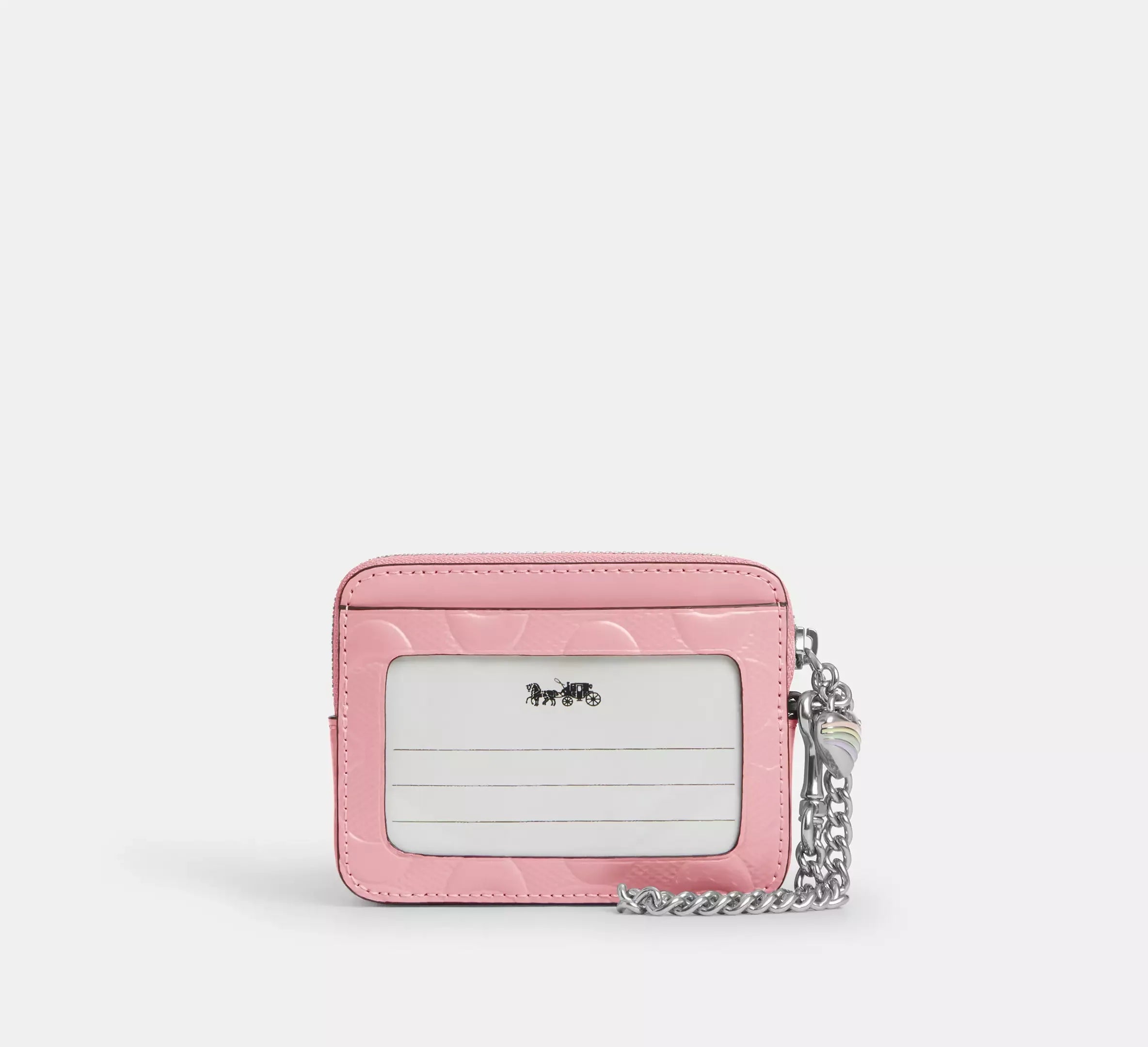 Coach Zip Card Case In Signature Leather With Heart Charm – Silver - Sneaker Türkiye