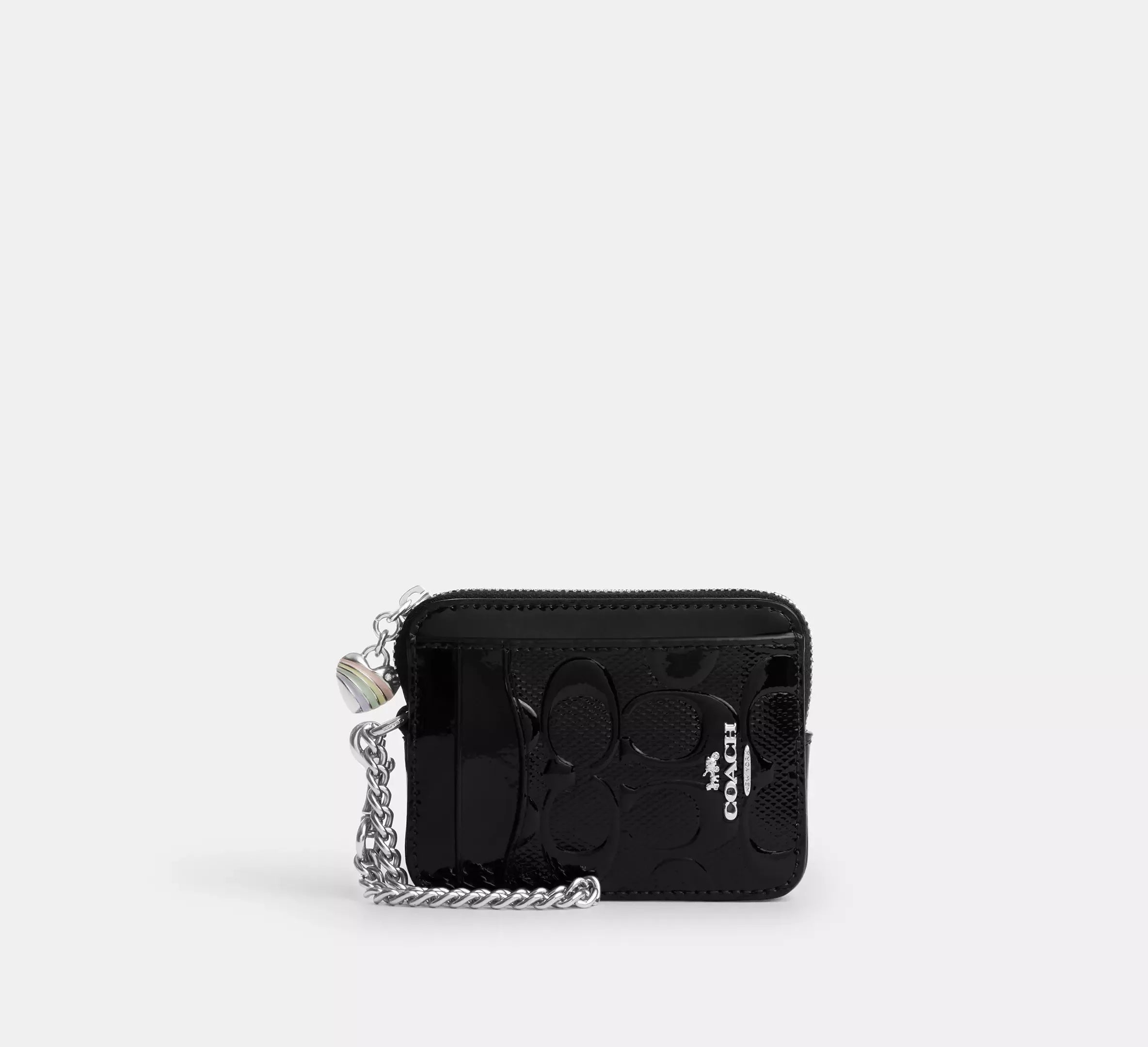 Coach Zip Card Case In Signature Leather With Heart Charm – Silver - Sneaker Türkiye