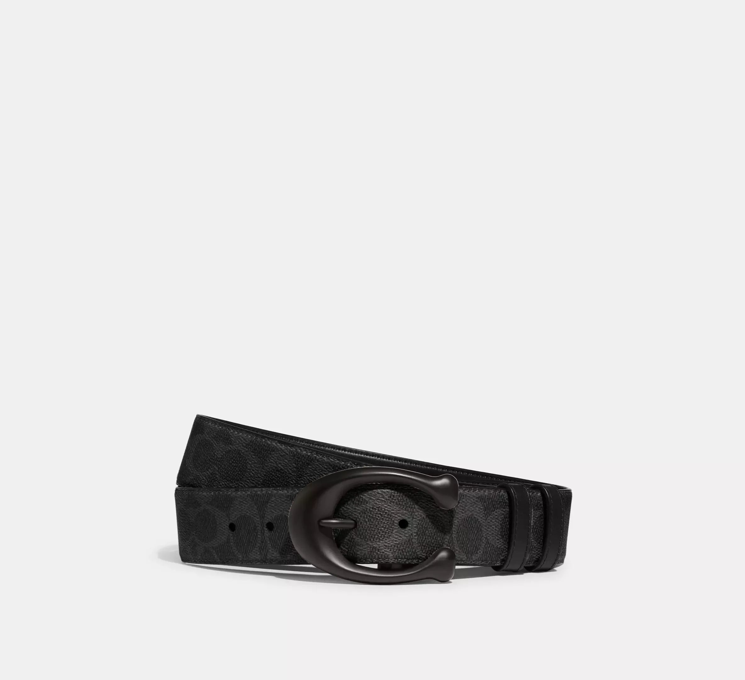 Coach Sculpted C Buckle Cut-To-Size Reversible Belt, 40 Mm – Black Signature/Black - Sneaker Türkiye