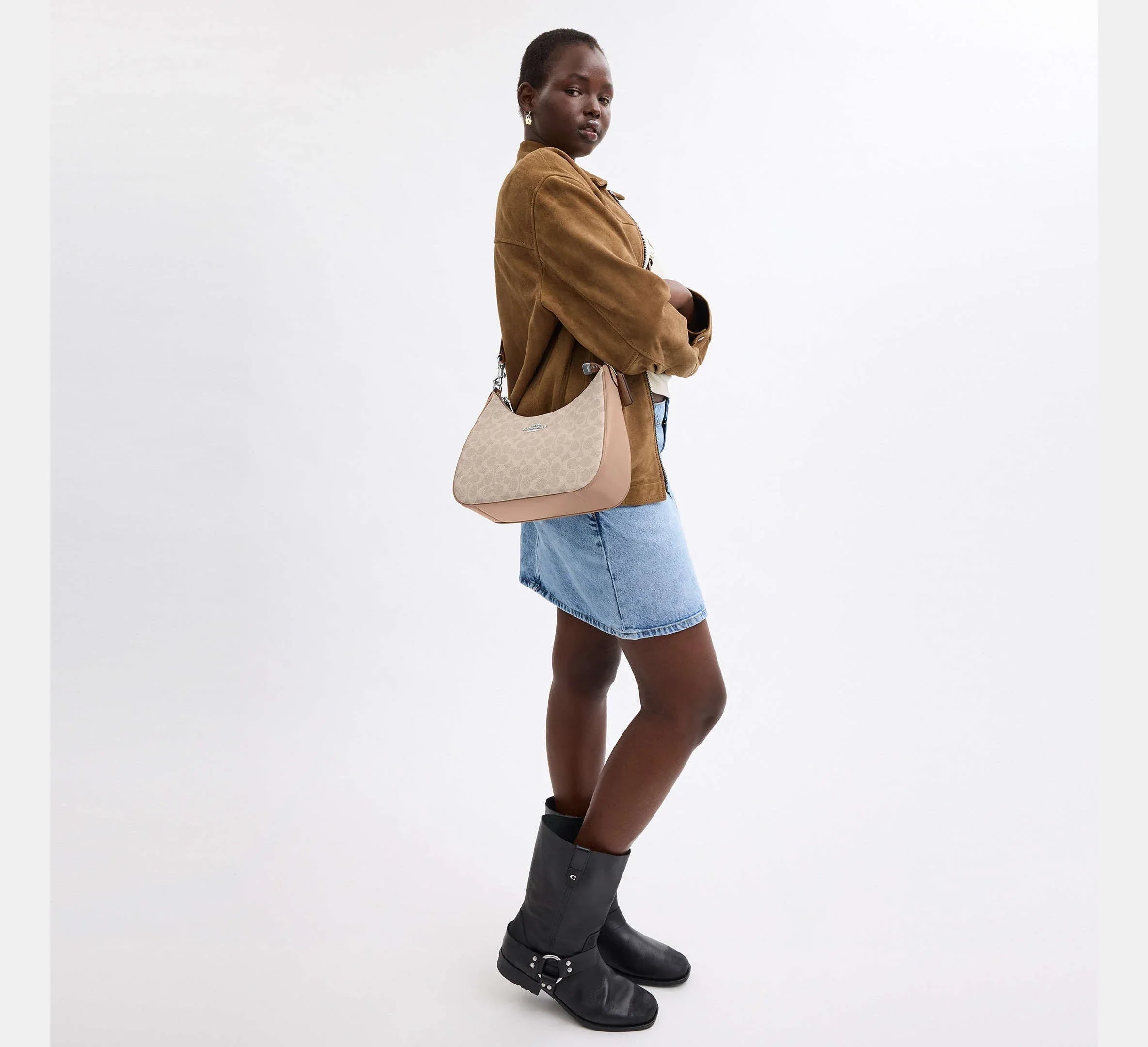 Coach Teri Hobo Bag In Signature – Silver/Sand/Taupe - Sneaker Türkiye