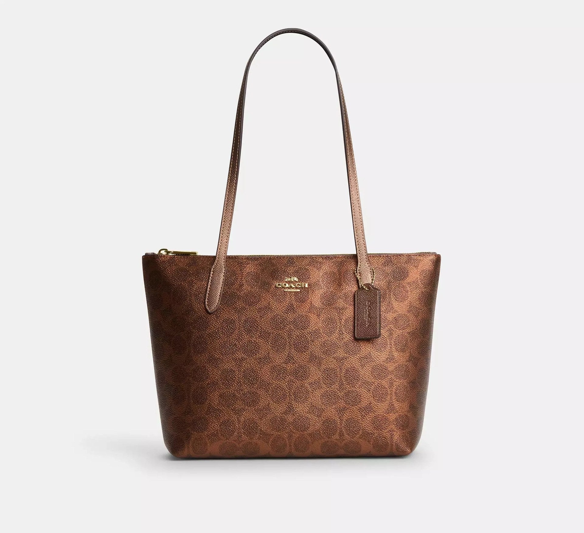 Coach Fiona Zip Tote Bag In Signature – Gold/Brown/Copper - Sneaker Türkiye