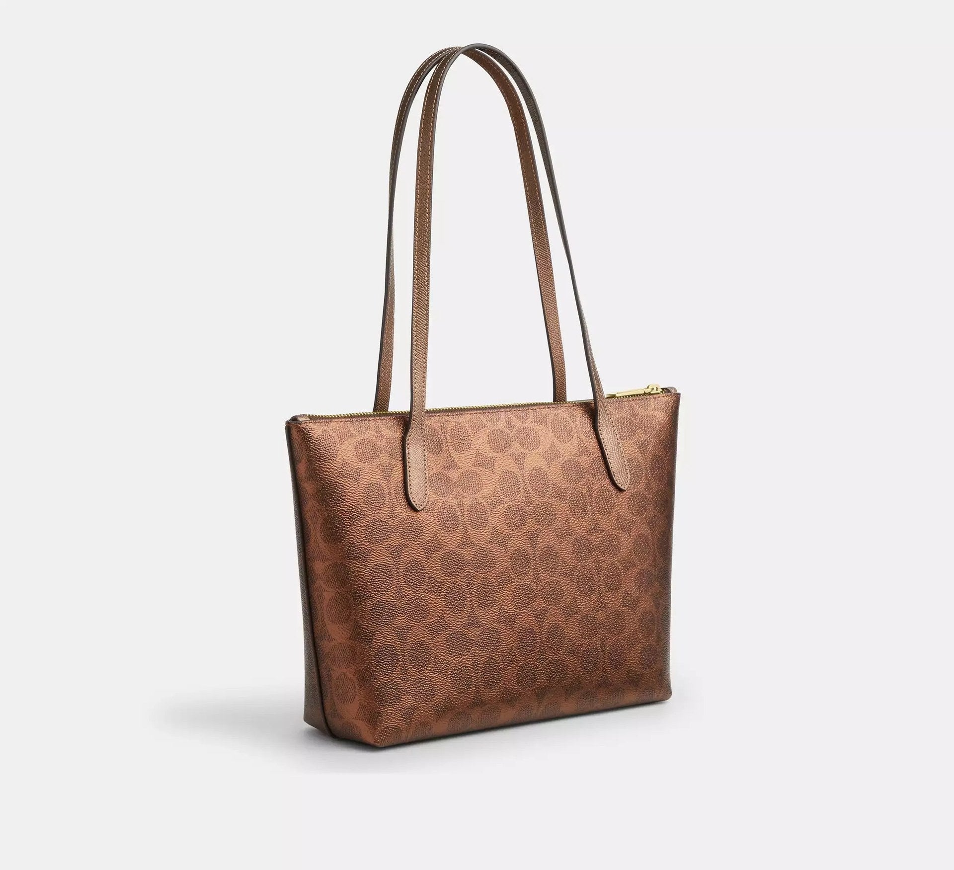 Coach Fiona Zip Tote Bag In Signature – Gold/Brown/Copper - Sneaker Türkiye