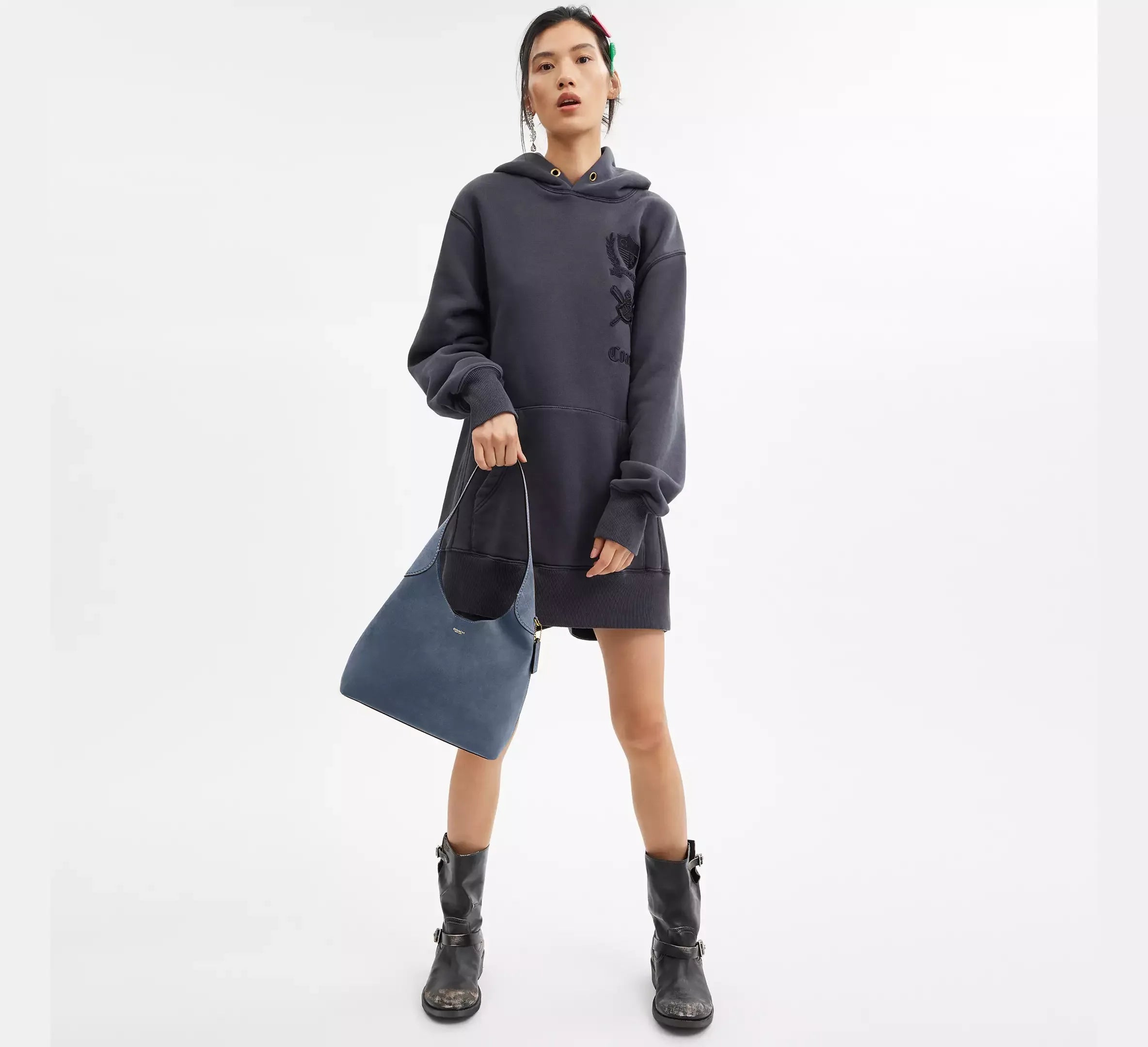 Coach Brooklyn Shoulder Bag 28 – Suede/Brass/Light Denim - Sneaker Türkiye