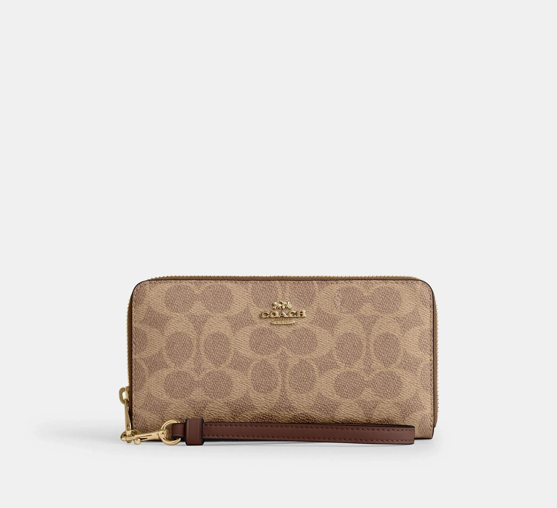 Coach Long Zip Around Wallet In Signature – Gold/Tan/Brown - Sneaker Türkiye