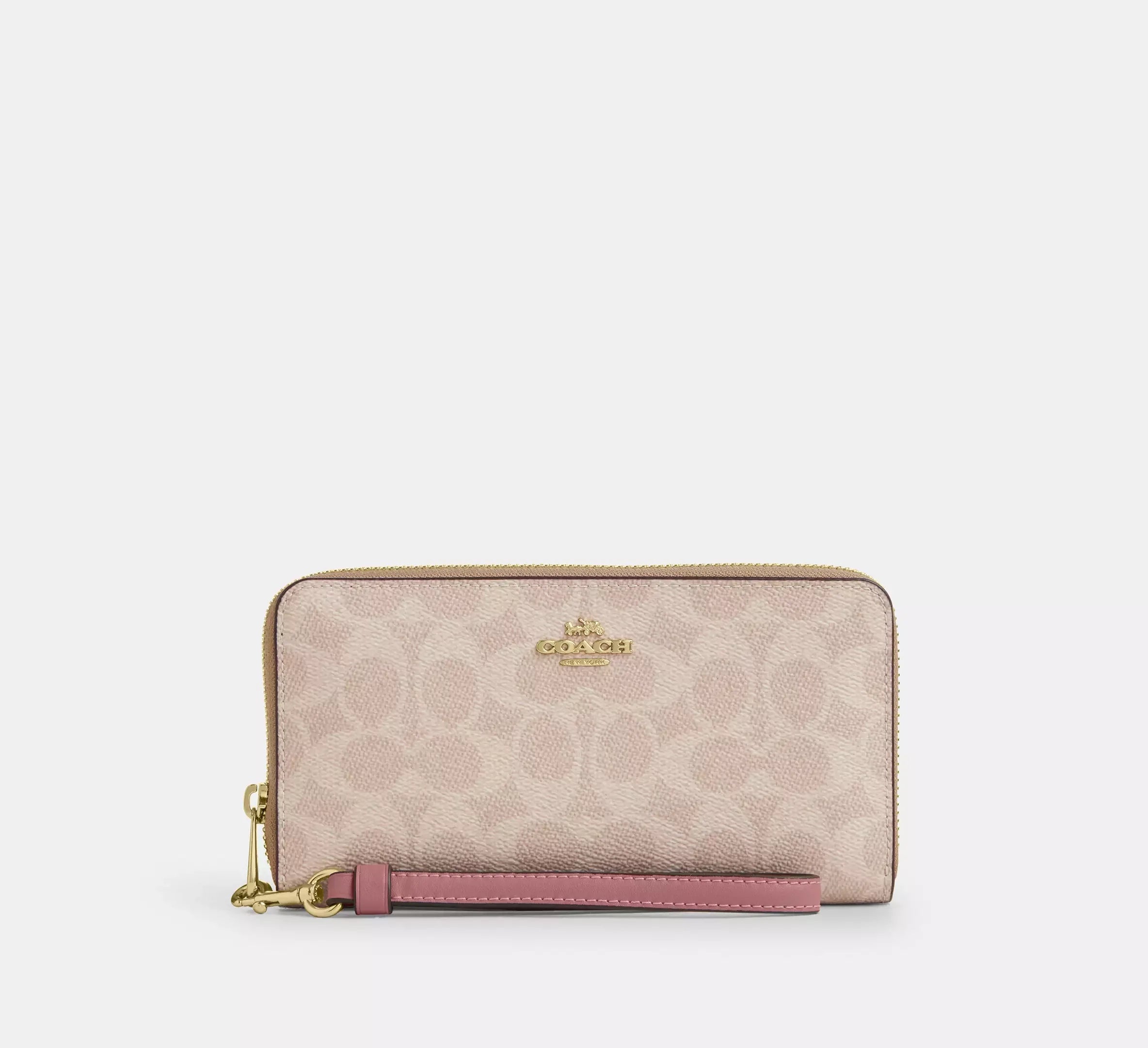 Coach Long Zip Around Wallet In Signature – Gold/Sand/Peony - Sneaker Türkiye