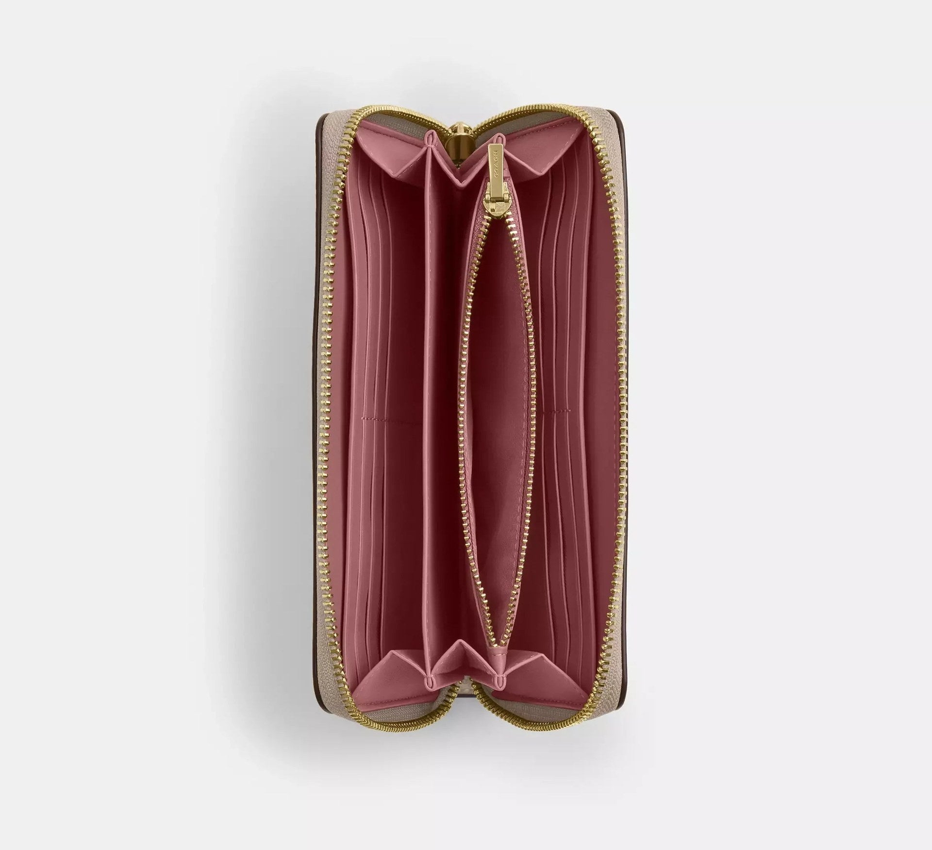 Coach Long Zip Around Wallet In Signature – Gold/Sand/Peony - Sneaker Türkiye
