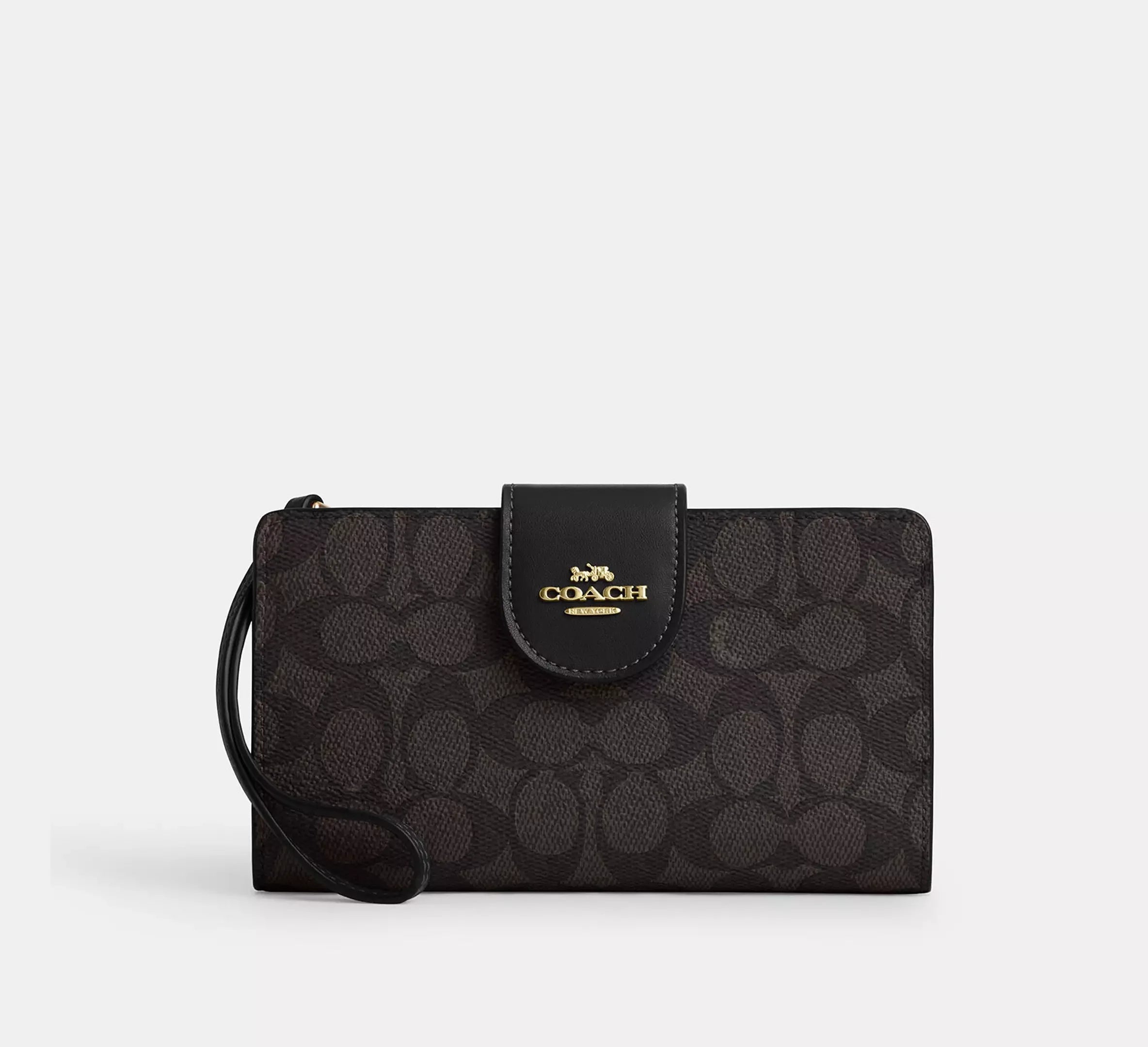 Coach Phone Wallet In Signature – Gold/Walnut/Black - Sneaker Türkiye