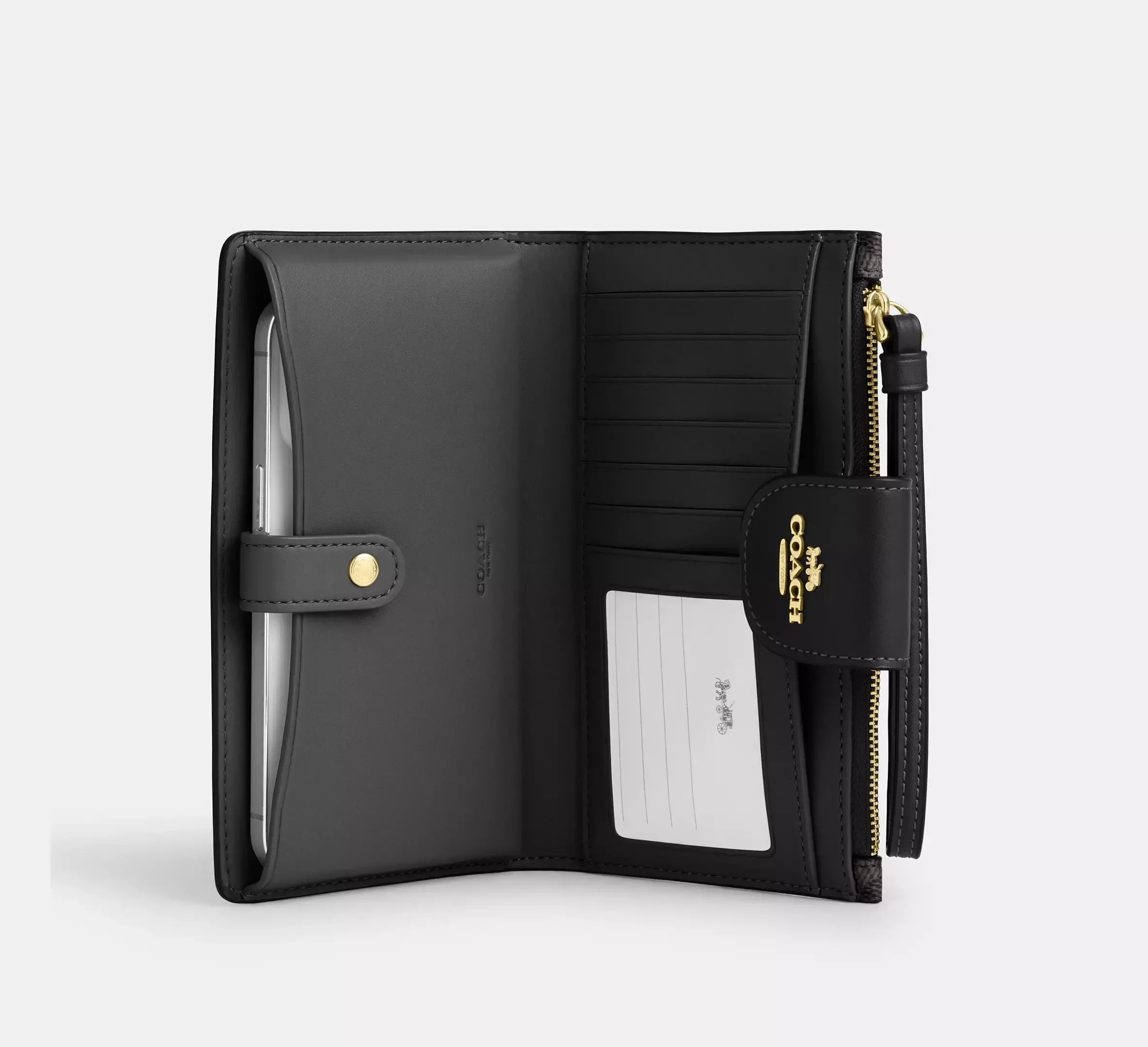 Coach Phone Wallet In Signature – Gold/Walnut/Black - Sneaker Türkiye