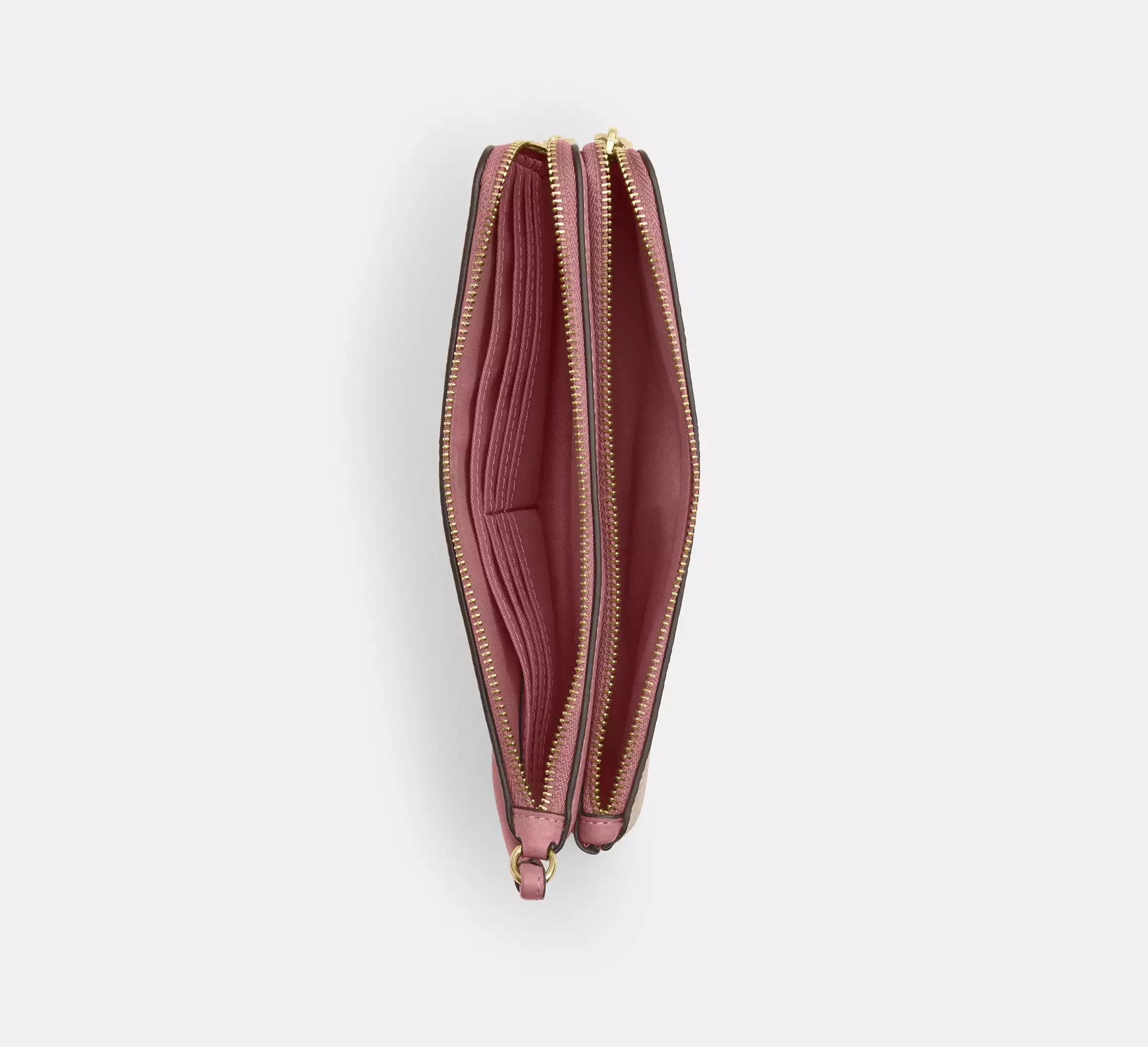 Coach Double Zip Wallet In Signature – Gold/Sand/Peony - Sneaker Türkiye