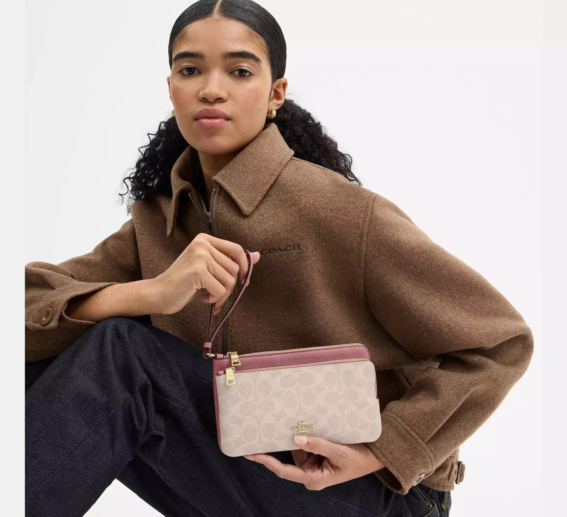 Coach Double Zip Wallet In Signature – Gold/Sand/Peony - Sneaker Türkiye