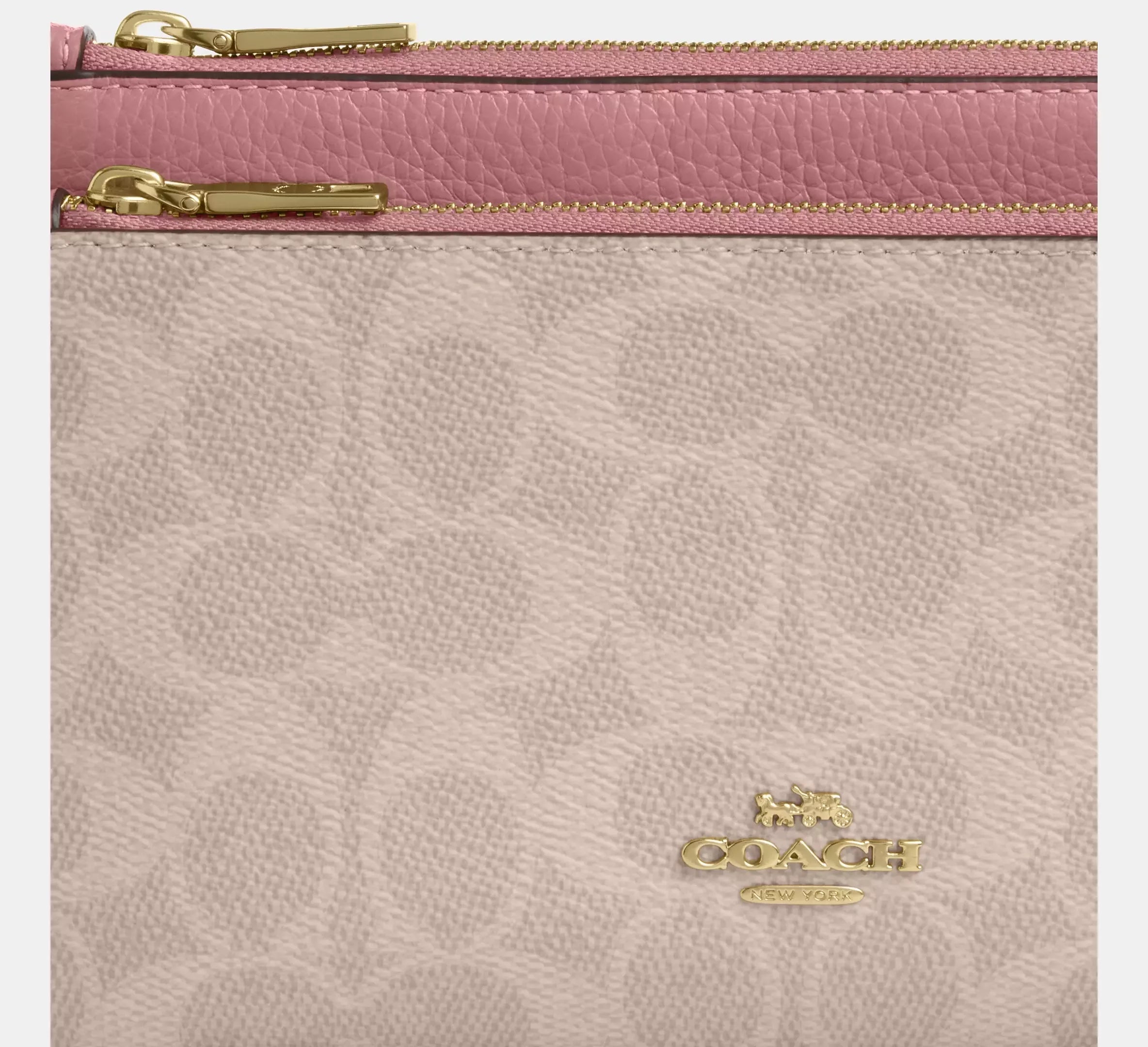 Coach Double Zip Wallet In Signature – Gold/Sand/Peony - Sneaker Türkiye
