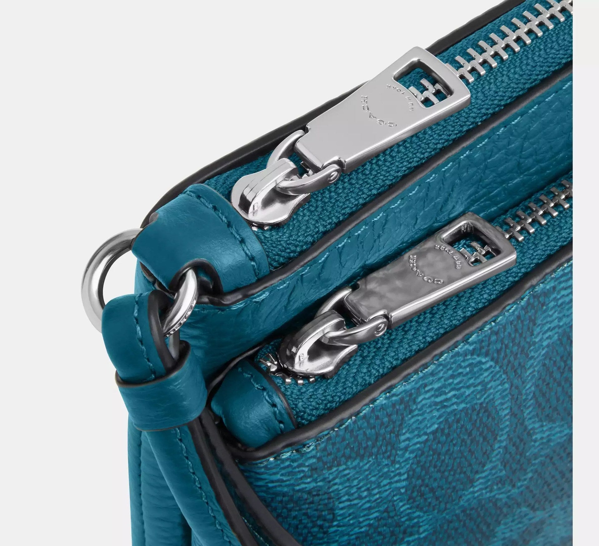 Coach Double Zip Wallet In Signature – Silver/Aquamarine - Sneaker Türkiye