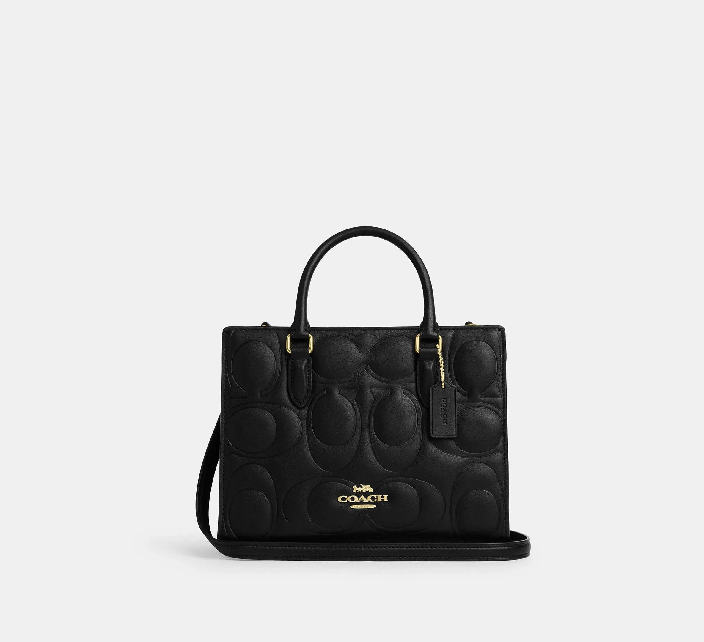 Coach Small Tote Bag In Signature Leather – Gold/Black - Sneaker Türkiye