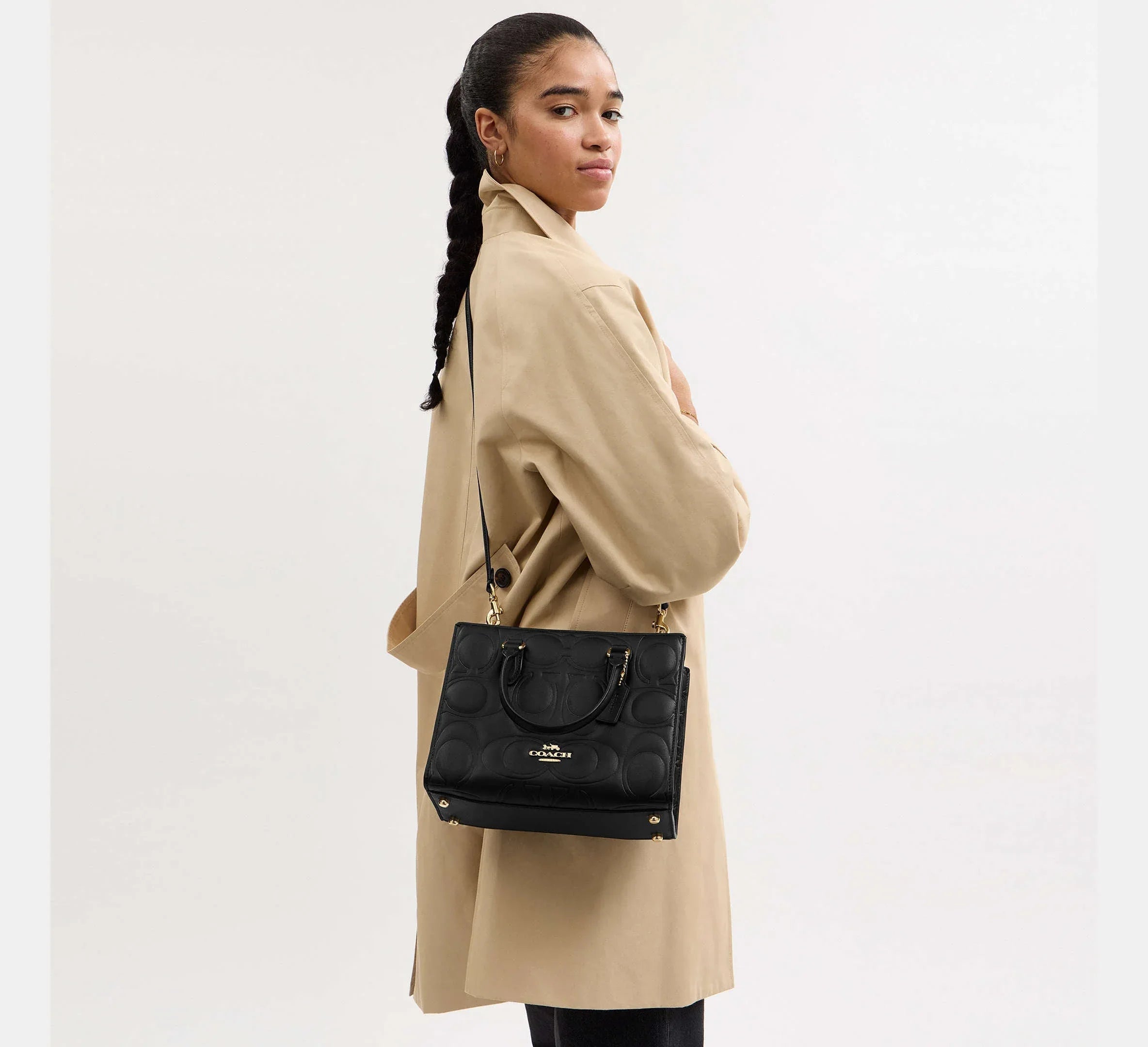 Coach Small Tote Bag In Signature Leather – Gold/Black - Sneaker Türkiye