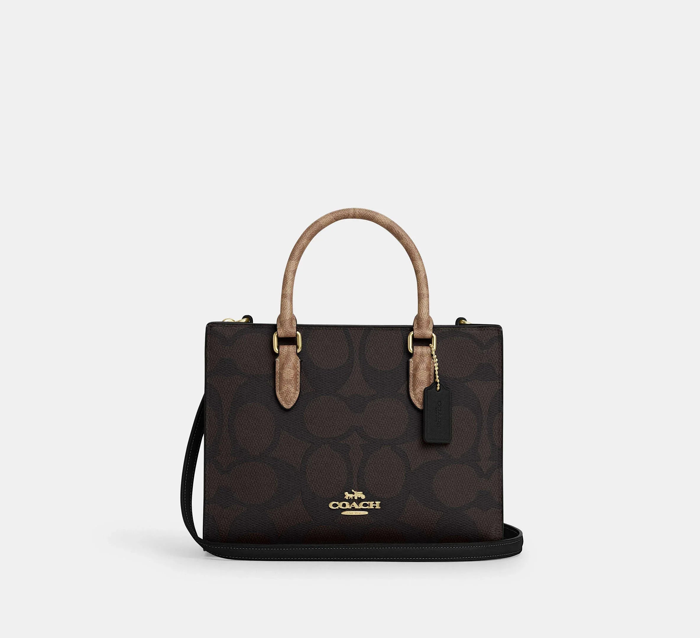 Coach Maggie Small Tote Bag In Blocked Signature – Gold/Walnut/Tan - Sneaker Türkiye