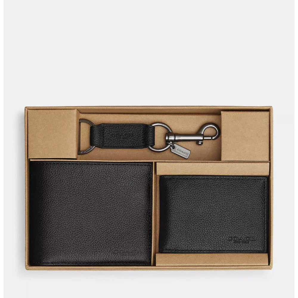 Coach 3 In 1 Wallet Gift Set Pebbled Leather/Black - Sneaker Türkiye