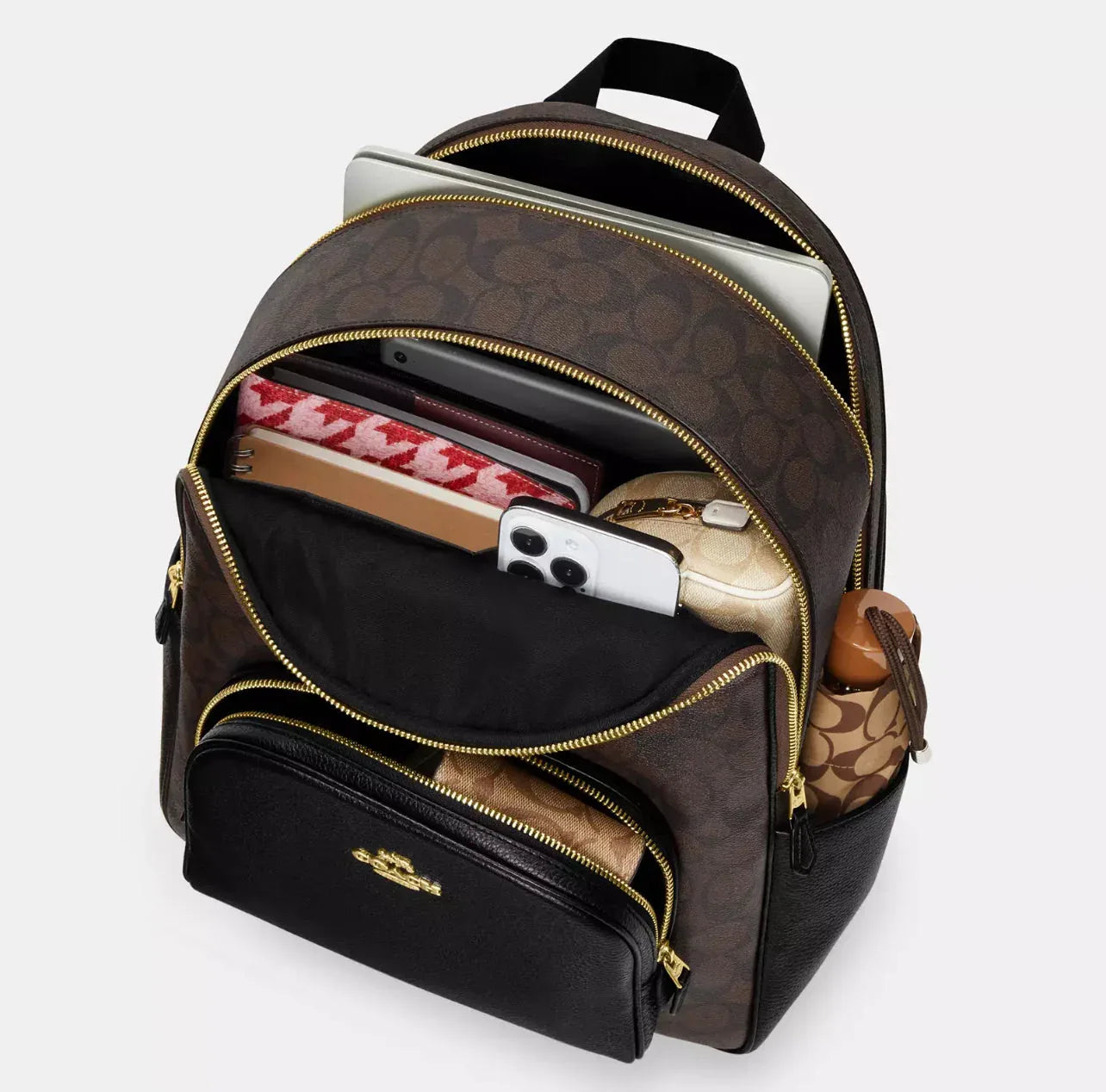 Coach Large Court Backpack In Signature Gold/Walnut/Black - Sneaker Türkiye