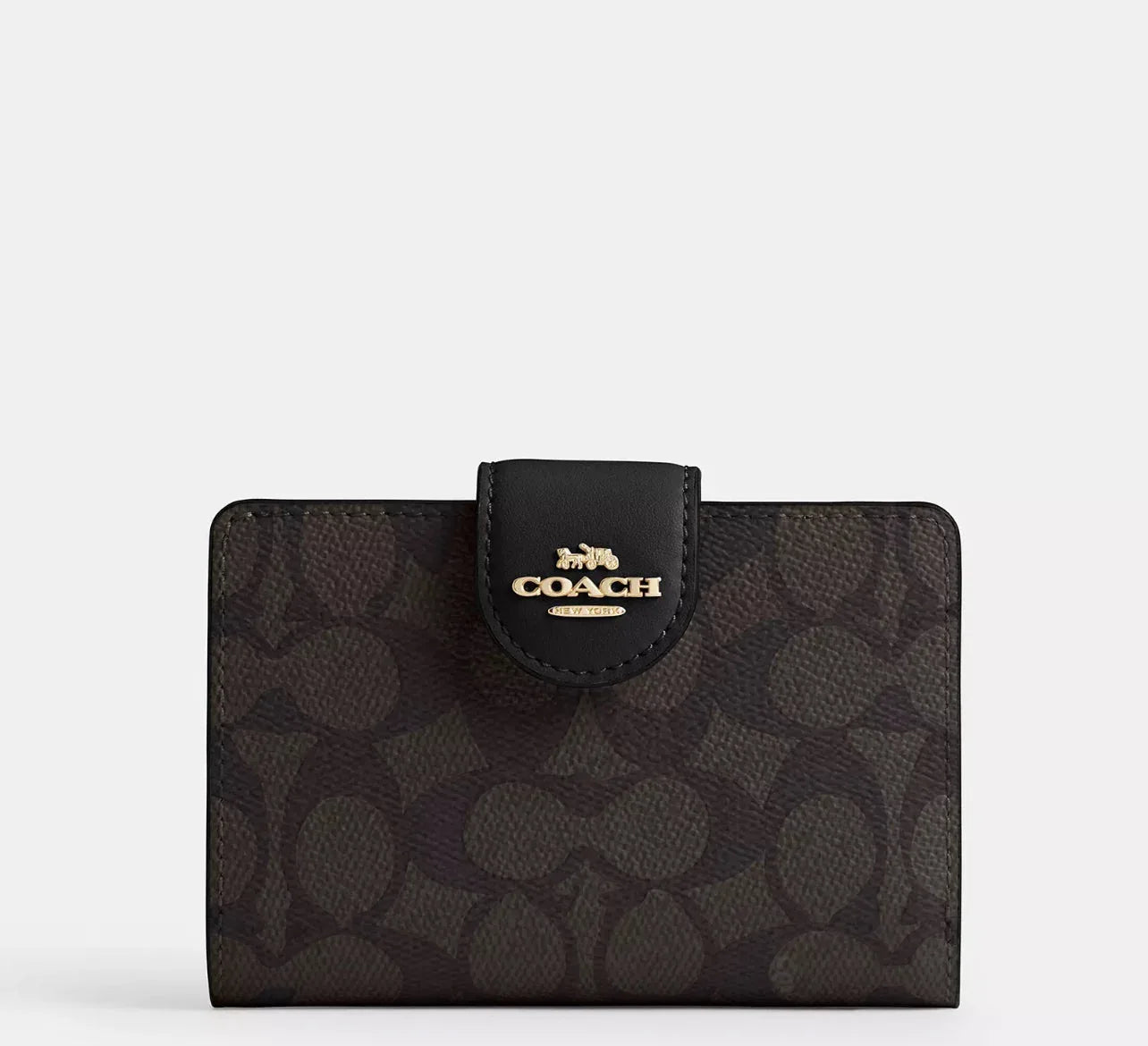 Coach Medium Corner Zip Wallet In Signature – Gold/Walnut/Black - Sneaker Türkiye