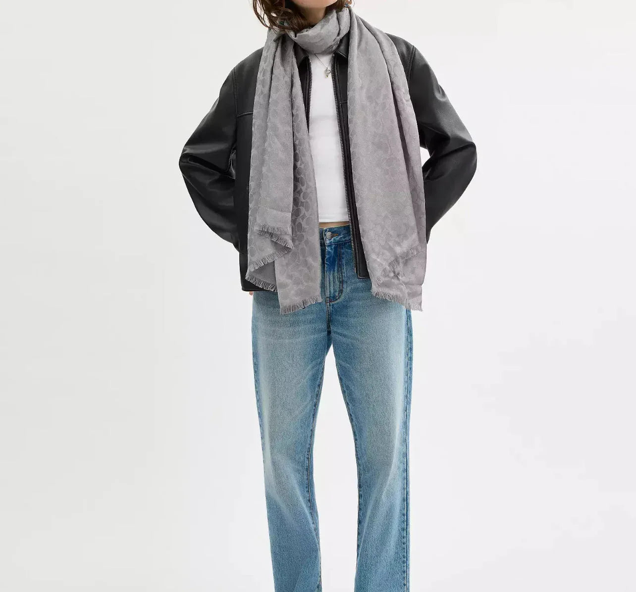 Coach Signature Metallic Oblong Scarf Gümüş - Sneaker Türkiye