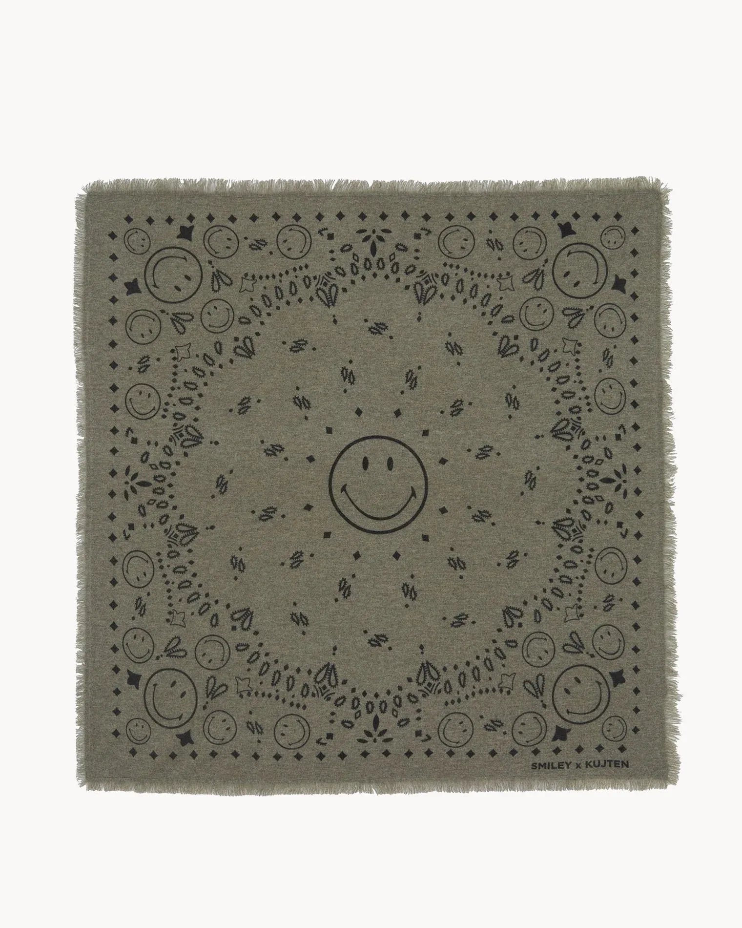 KUJTEN Large Bandana Hachiko Smiley Marl Khaki – Bandana - Sneaker Türkiye