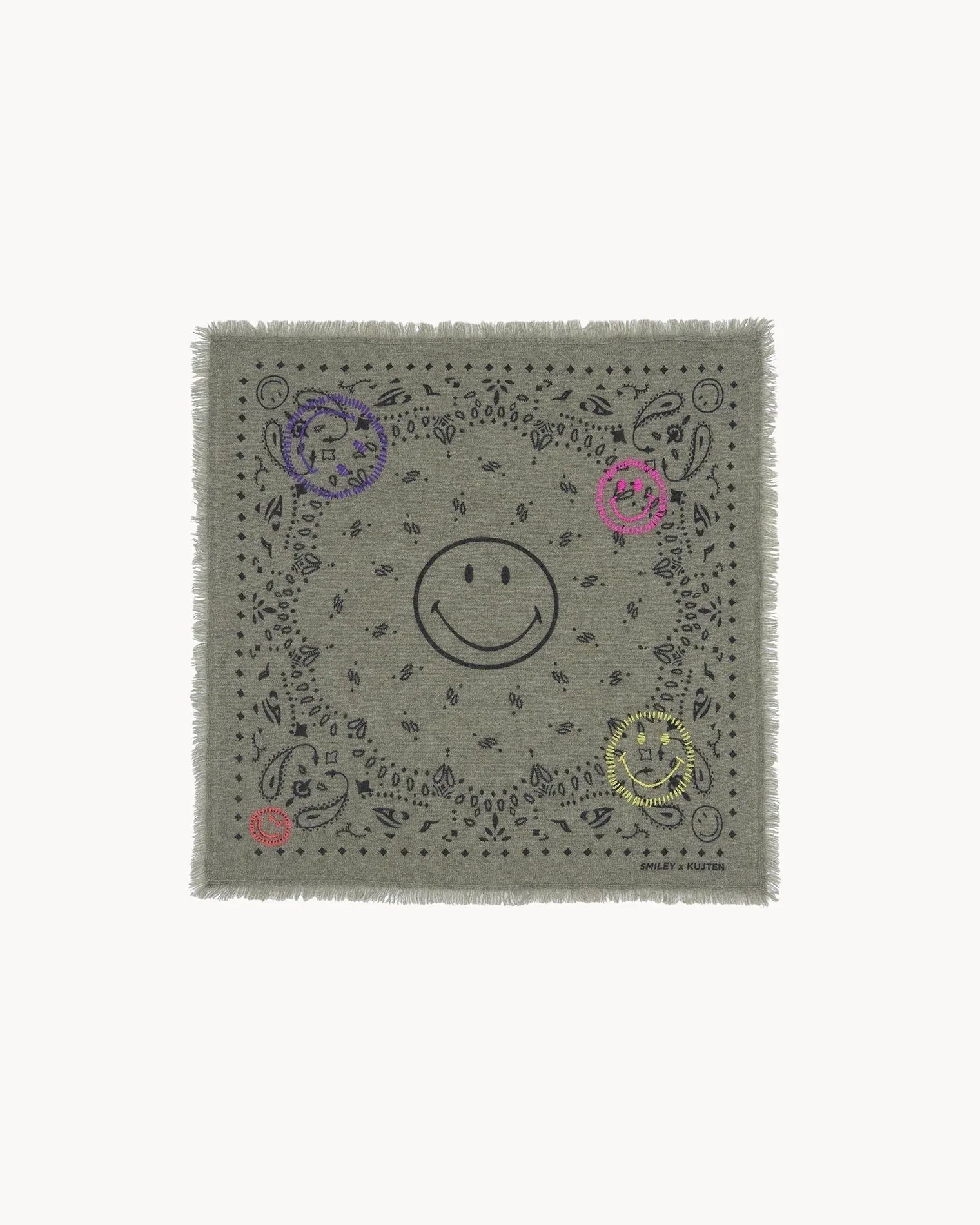 KUJTEN Small Bandana Hachi Smiley Brode Marl Khaki – Bandana - Sneaker Türkiye