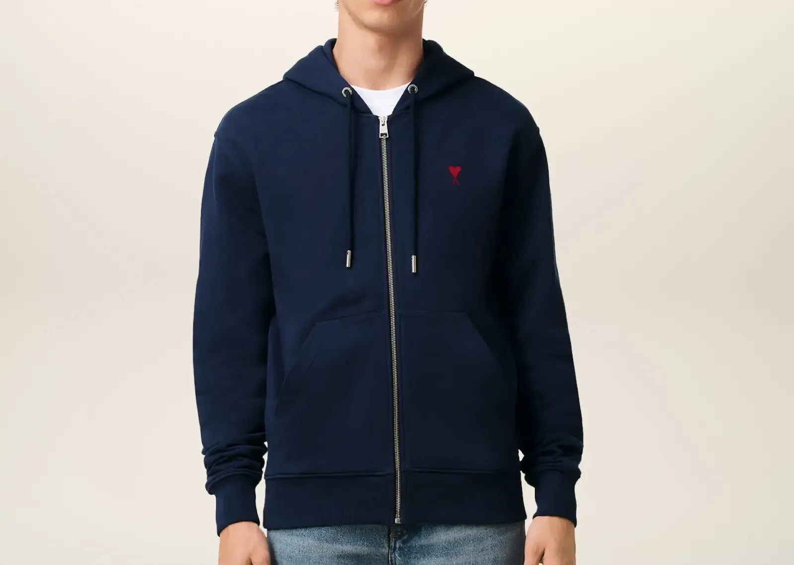 Ami Paris Ami De Coeur Cotton Zipped Hoodie Navy - Sneaker Türkiye