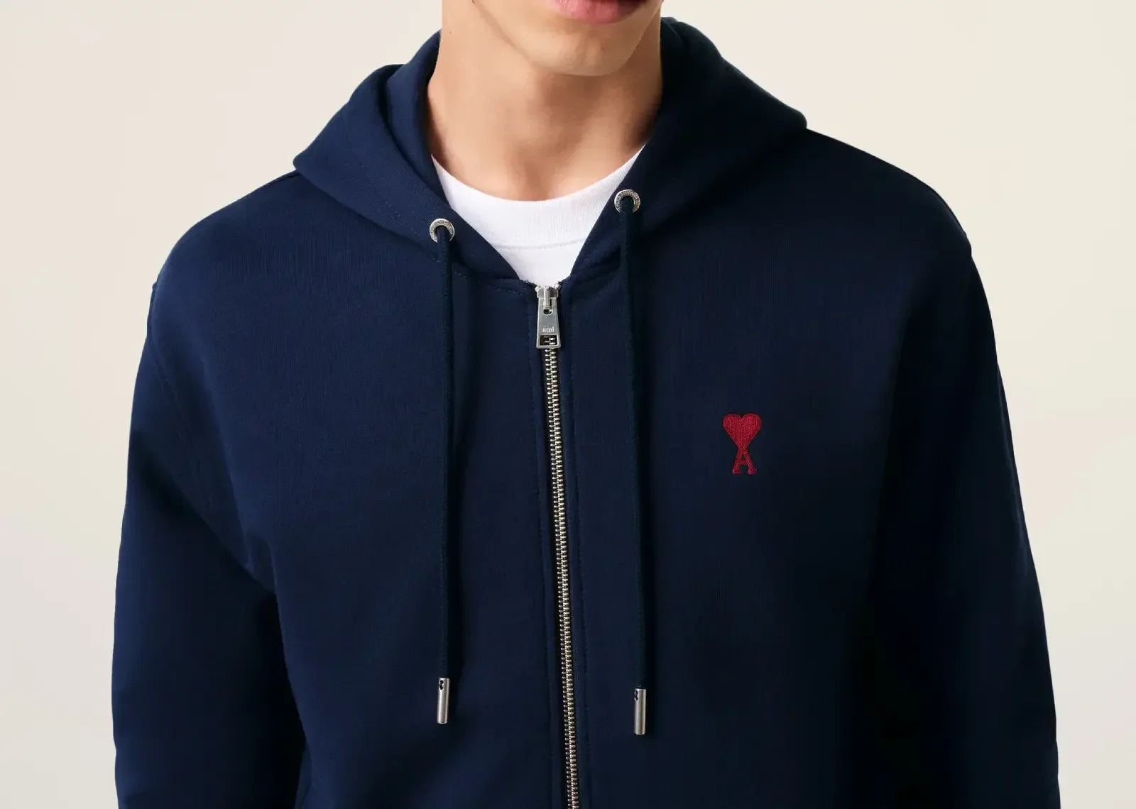 Ami Paris Ami De Coeur Cotton Zipped Hoodie Navy - Sneaker Türkiye