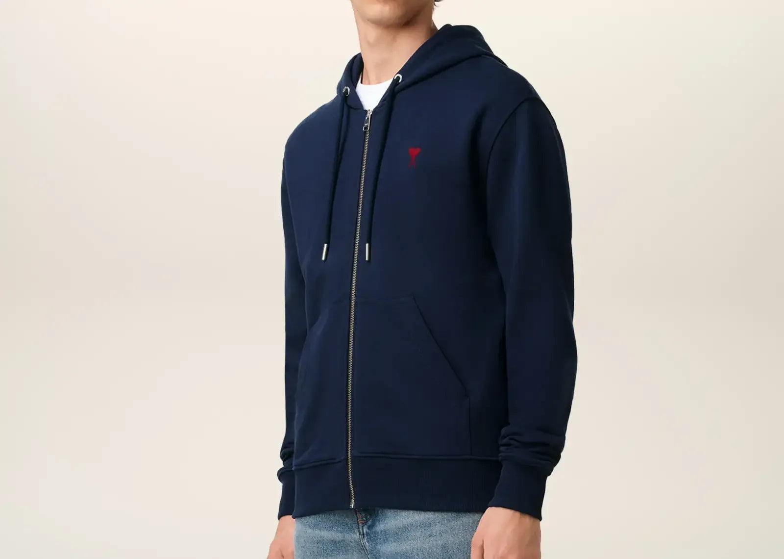 Ami Paris Ami De Coeur Cotton Zipped Hoodie Navy - Sneaker Türkiye