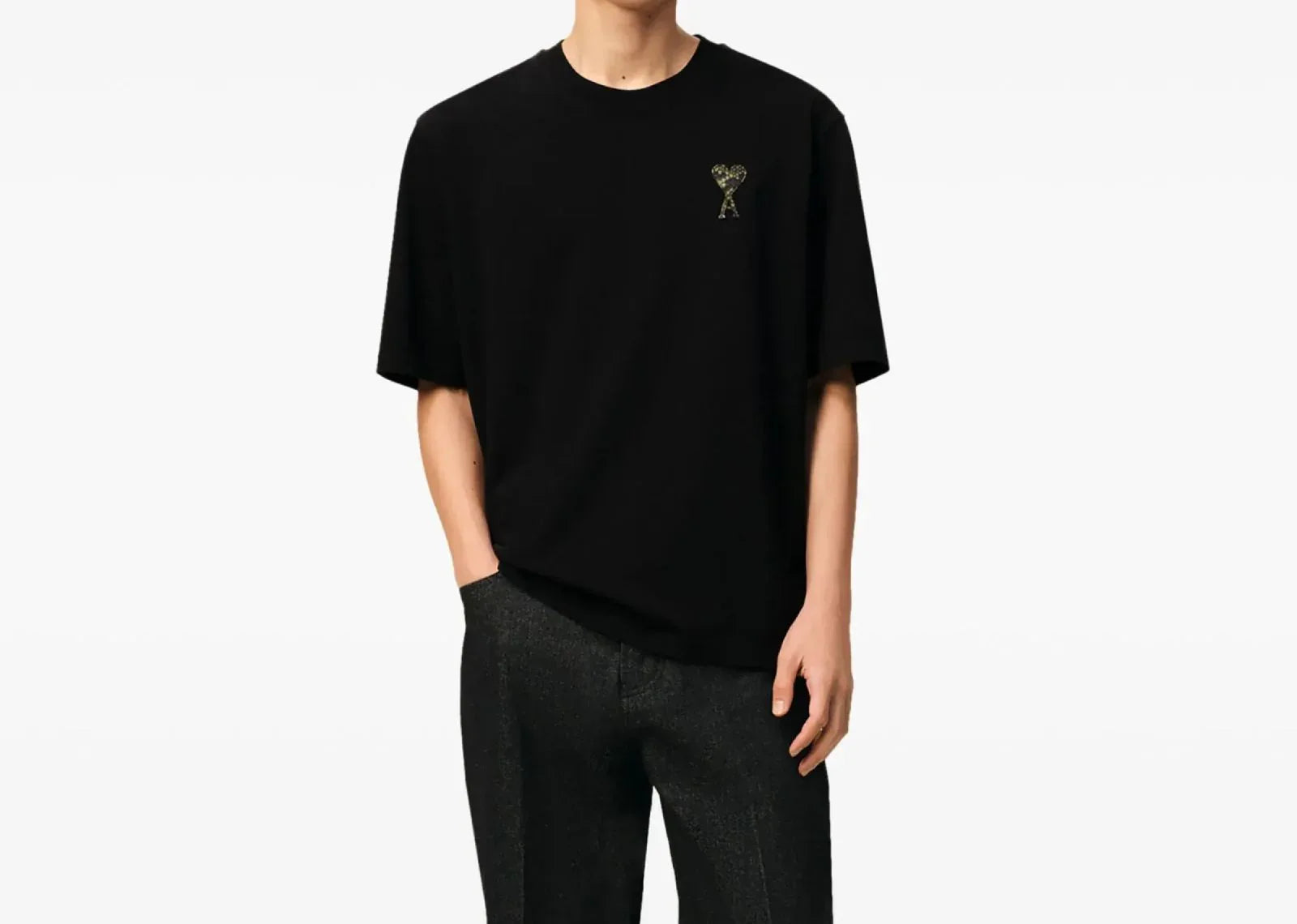 Ami Paris Ami De Coeur Crew Neck Logo Patch T-Shirt Black - Sneaker Türkiye
