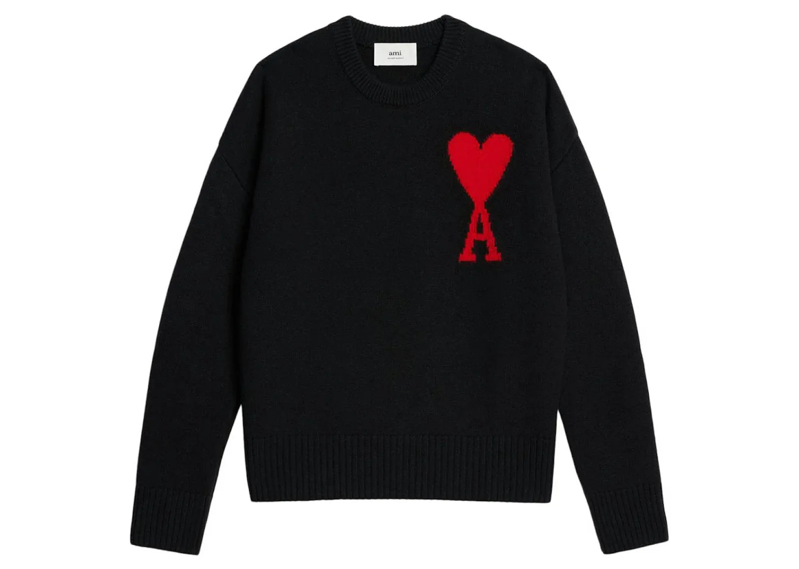 Ami Paris Ami De Coeur Crewneck Oversized Sweater Black/Red - Sneaker Türkiye