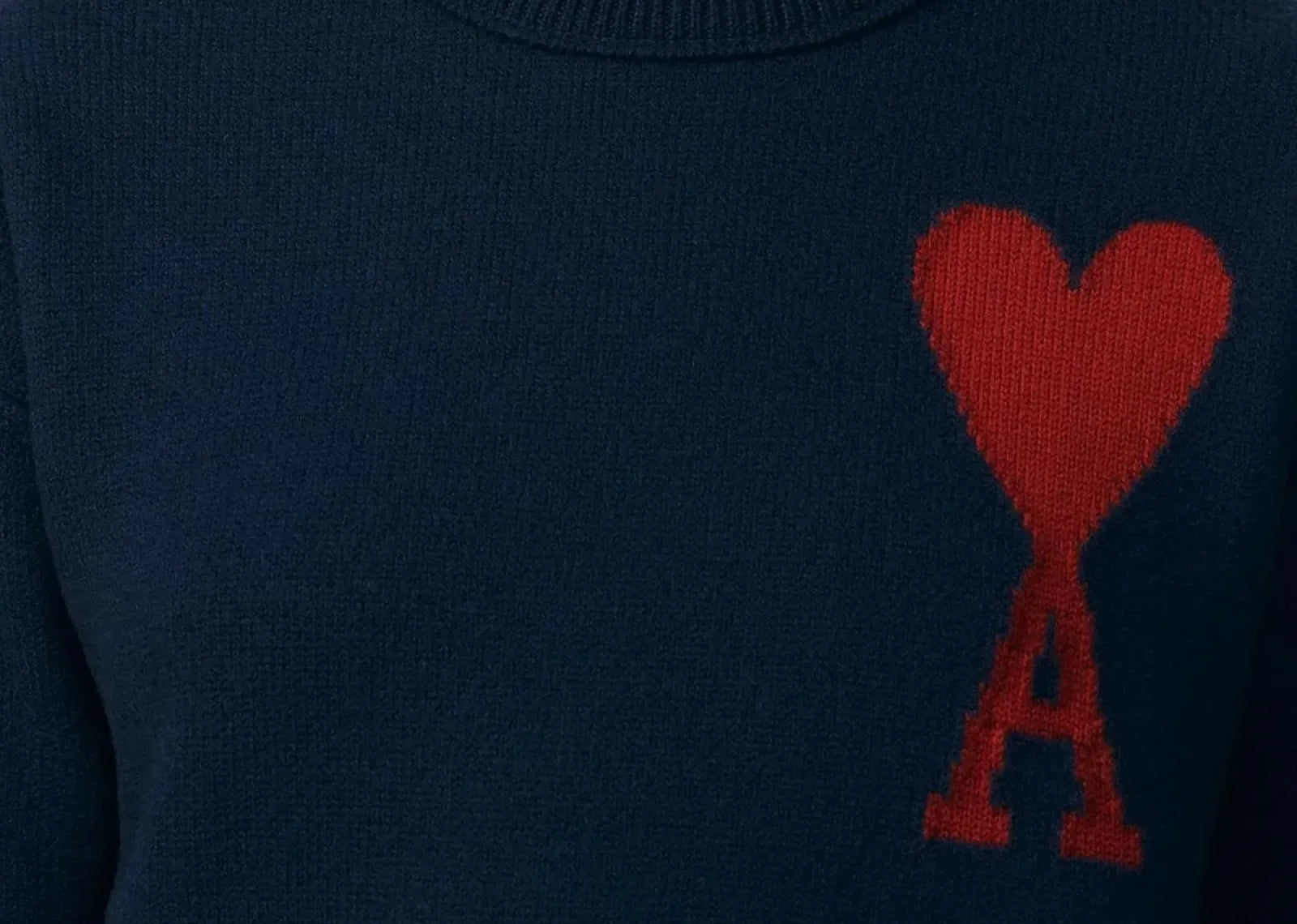 Ami Paris Ami De Coeur Intarsia Logo Jumper Midnight Blue Blood Red - Sneaker Türkiye